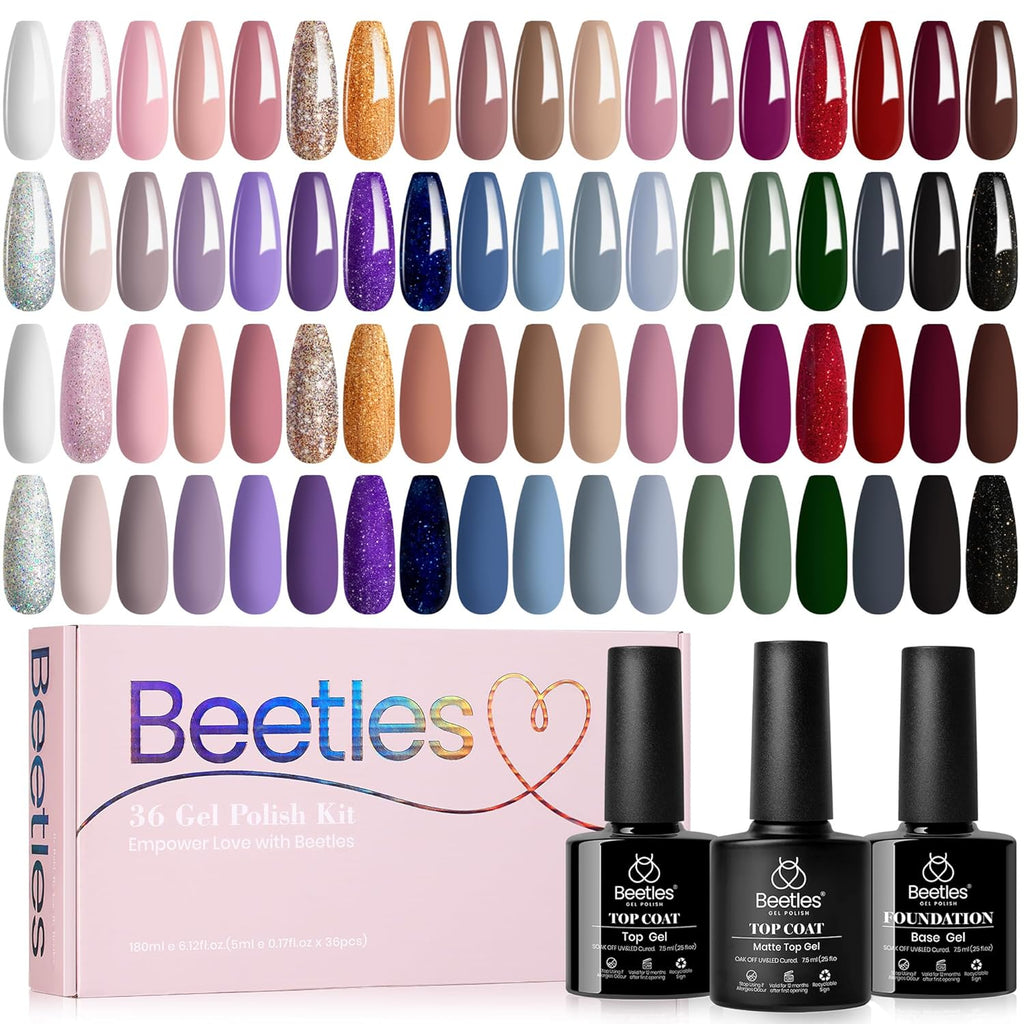 Beetles Summer Gel Polish Set - Rustic Sonata 25 Colors Yellow Orange Blue Pink Bright Gel Polish with Base Coat Glossy & Matte Top Coat DIY Salon Soak Off UV Led Nails 4th of July : Beauty & Personal Care