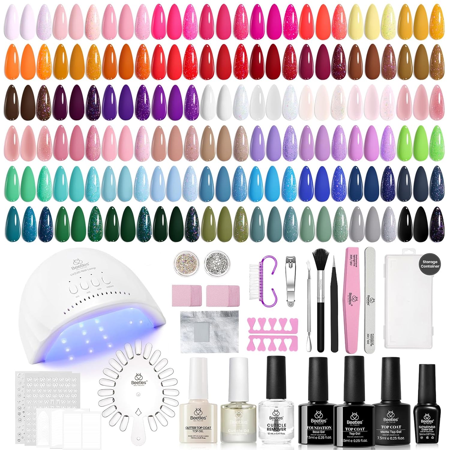 beetles Gel Polish Set Vivid Seasons - Summer Gel Nail Polish Set 36 Colors Pink Yellow Green Purple Jelly Shades 45pcs with Base & Top Coat UV LED Soak Off DIY Salon Gift for Women : Beauty & Personal Care