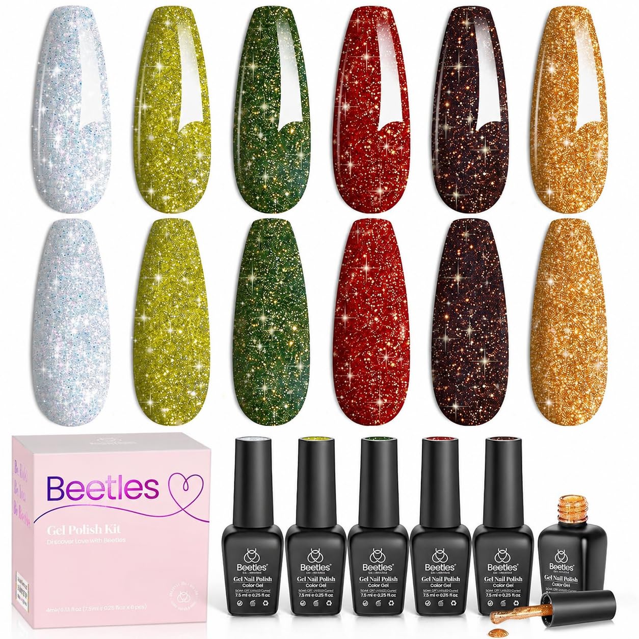 Beetles Pearl Gel Nail Polish. 6 Colors Shimmer White Pink Purple Mermaid Nail Drawing Gel. Soak Off UV Gel Polish Swirl Shell Thread Effect DIY Manicure Nail Art Gifts for Women : Beauty & Personal Care