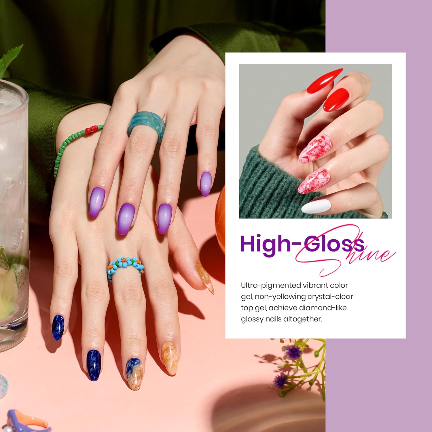 Beetles Summer Gel Polish Set - Fingertip Palette. 32 Colors Polish Set with Base Top Coat Pink Red Blue Purple Brown Yellow Green Black White UV LED Lamp Nails Gifts for Women : Beauty & Personal Care
