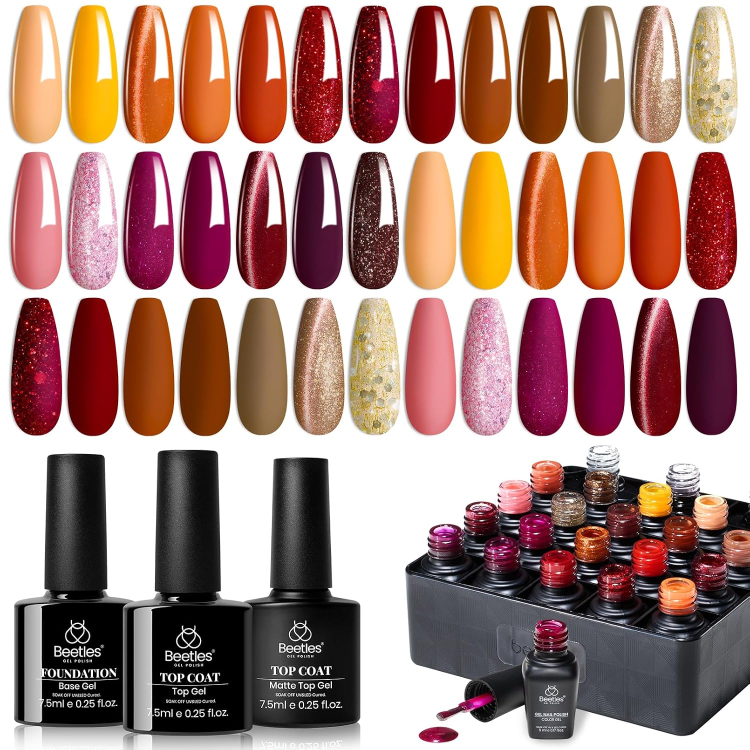 Beetles Summer Gel Polish Set - 36 Colors Bright Neon Gel Nail Polish Pink Orange Red Green Blue 4th of July Nail Polish with 4Pcs Base Top Coat Soak Off Colorful Collection UV Nail Gel : Beauty & Personal Care