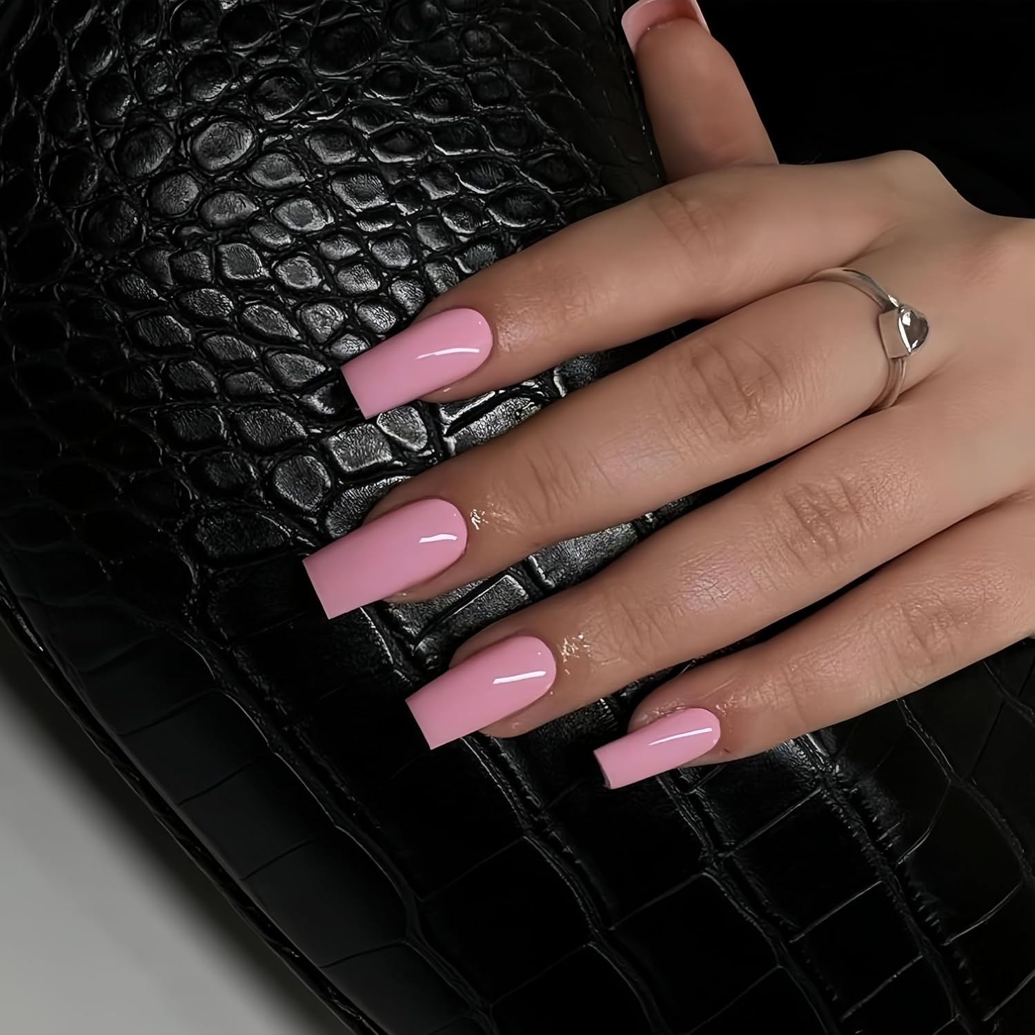 KQueenest Ombre Pink Press on Nails Long Square Shaped Gradient French Fake Nails Press Ons. Natural Gel Square Tips - 24 Pcs Coffin Acrylic False Nails Set for Women Daily Wear : Beauty & Personal Care