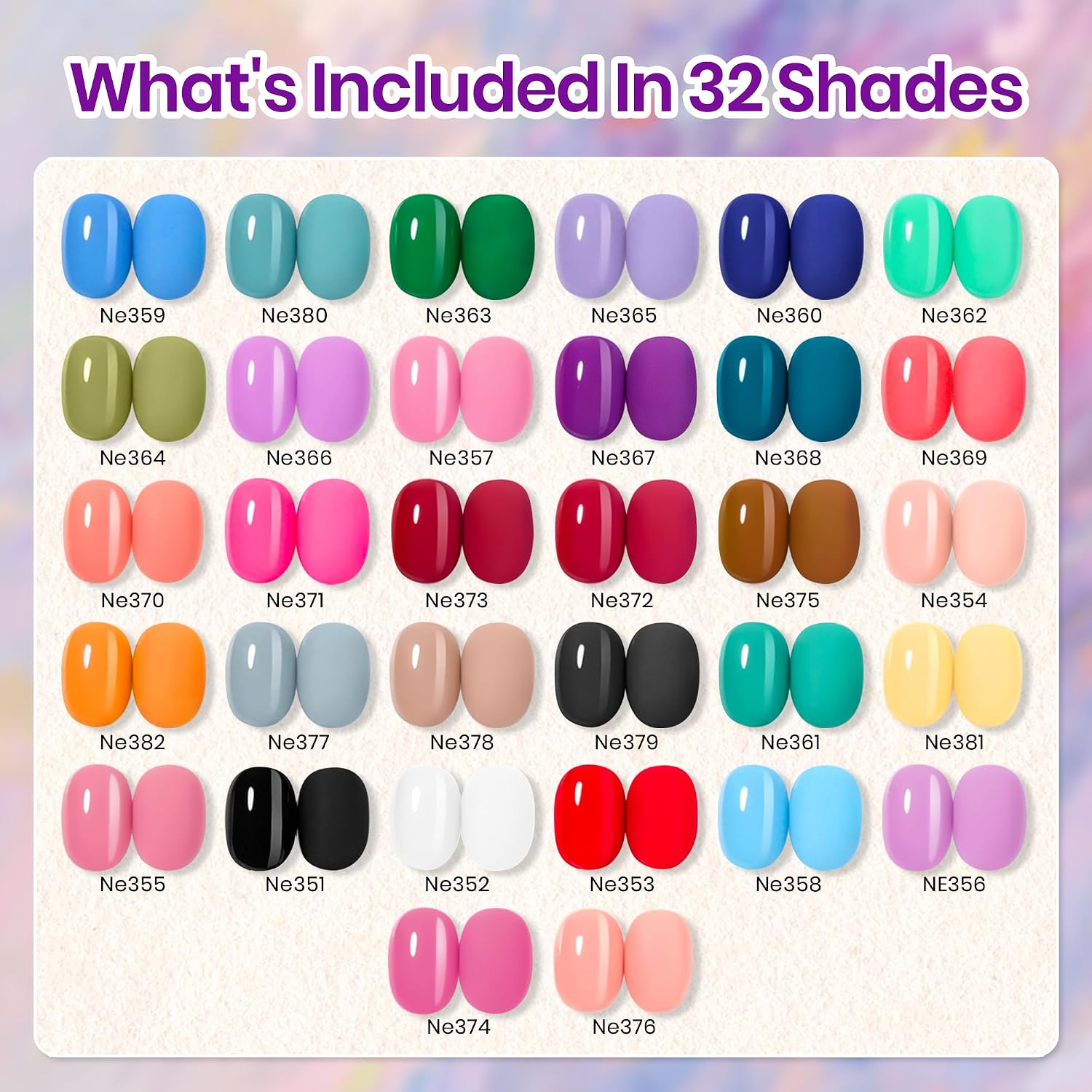 Beetles Summer Gel Polish Set - Fingertip Palette. 32 Colors Polish Set with Base Top Coat Pink Red Blue Purple Brown Yellow Green Black White UV LED Lamp Nails Gifts for Women : Beauty & Personal Care