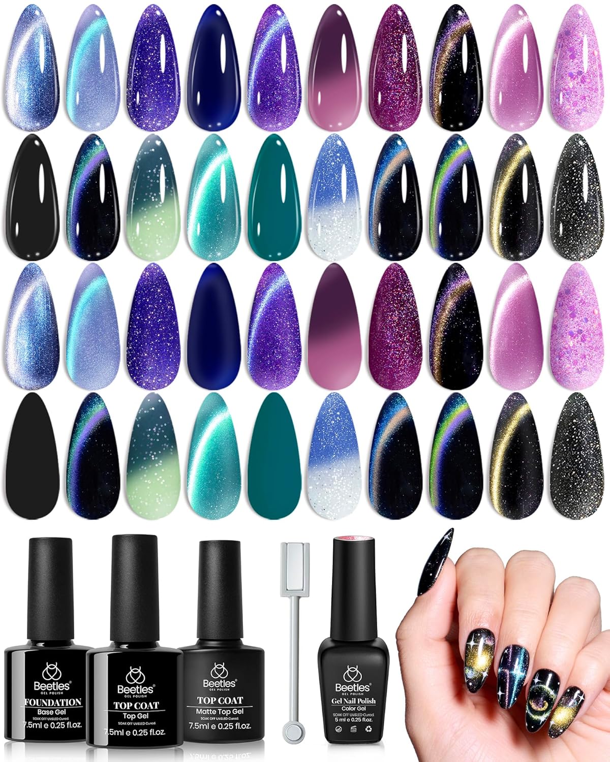 Beetles 44pcs Gel Nail Polish Set - 36 Colors Colorful Muse Gel Polish Kit Pink Nude Red Yellow Green Black White Glitter Nail Kit Base Top Coat UV LED Needed Salon DIY Home Gift for Women : Beauty & Personal Care