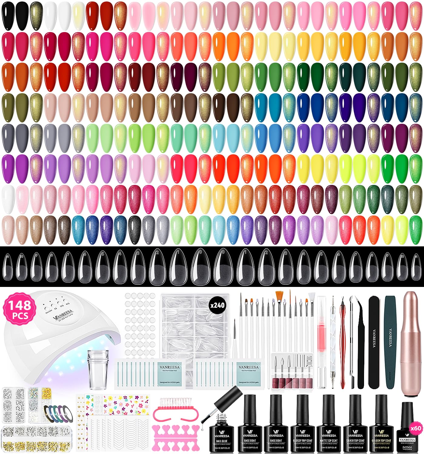 VANREESA 24 Pcs Neon Gel Nail Polish Set -Bright Summer Colors Gel Polish with Base Coat & 4 Effects of Top Coat Bright Yellow Orange Pink Red Green Blue Purple Gel Polish Set Nail Kit Gifts for Women : Beauty & Personal Care