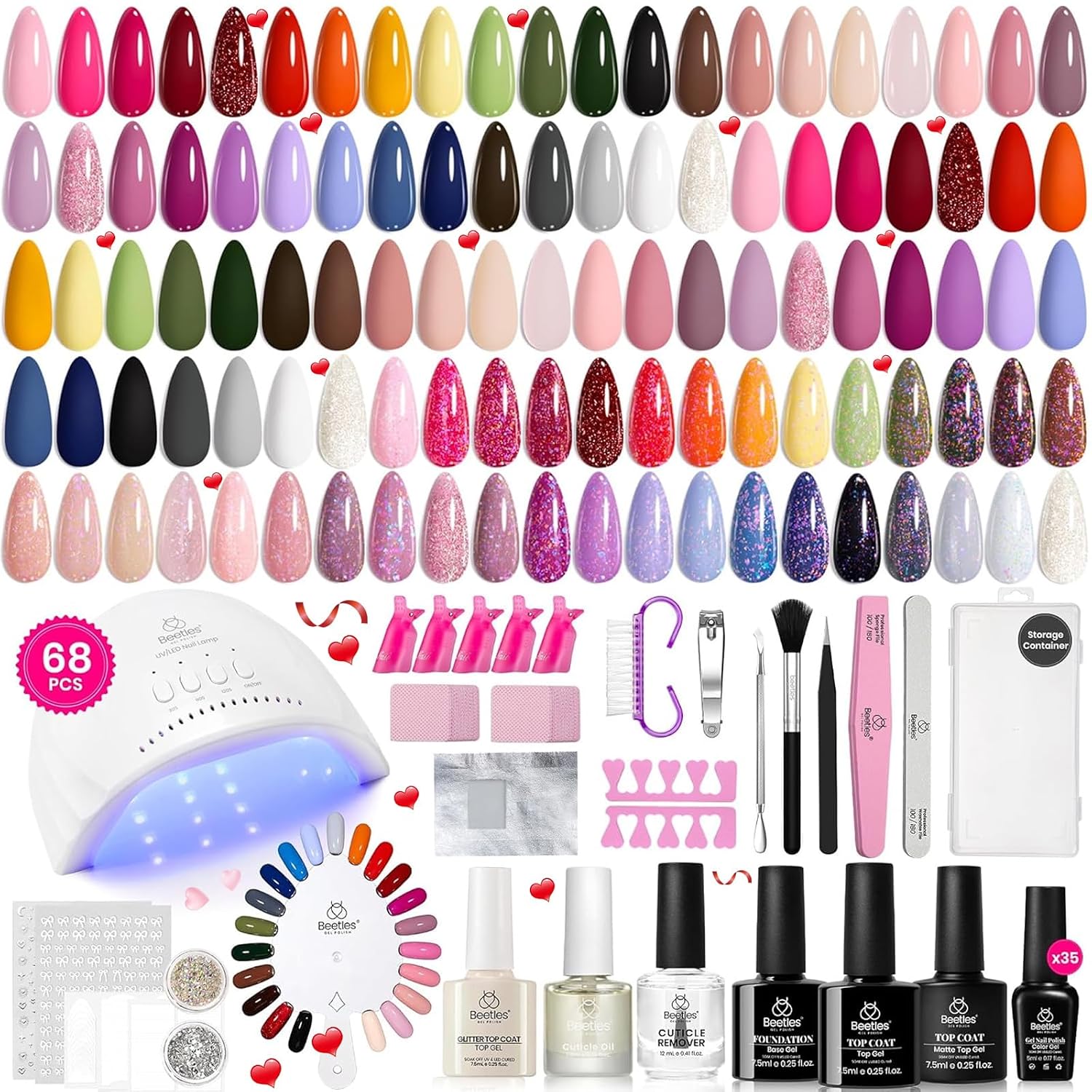 Beetles Summer Gel Polish Set - Fingertip Palette. 32 Colors Polish Set with Base Top Coat Pink Red Blue Purple Brown Yellow Green Black White UV LED Lamp Nails Gifts for Women : Beauty & Personal Care