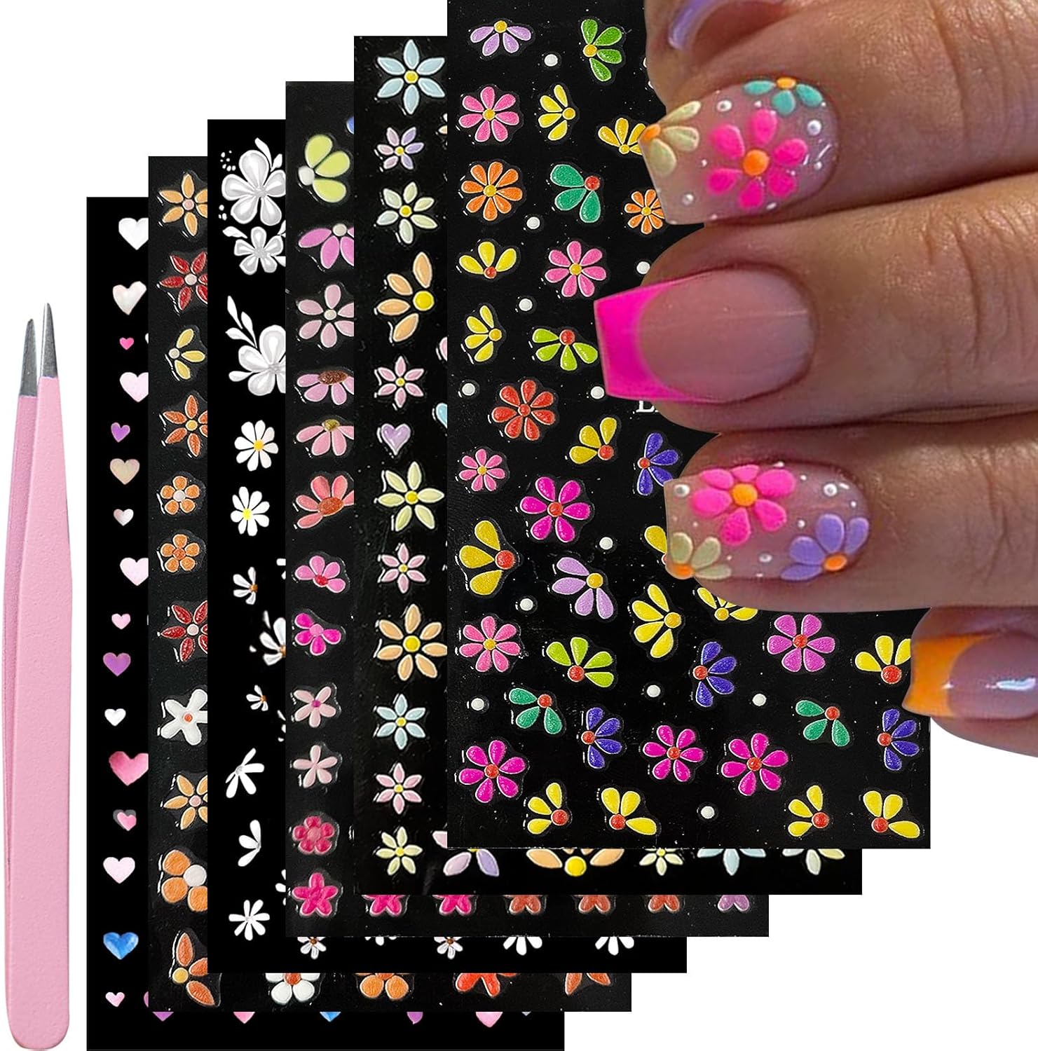YOSOMMK Nail Art Stickers Decals 5D Embossed Flower Nail Decals Self Adhesive Spring Summer Heart Daisy Nail Supplies 3D Nail Design for Women Nail Decoration Colorful Flower Nail Stickers : Beauty & Personal Care