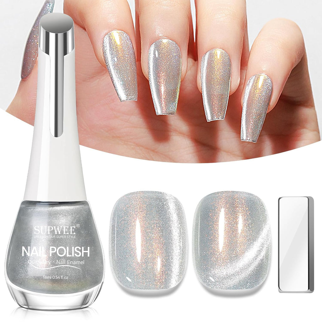 SUPWEE Cat Eye Nail Polish Non Gel with Magnet- Need to Use Black Base. Quick Dry Cateye Magnetic Nail Polish for Fingernail Air Drying Fast Lacquer Manicure Gift For Women Girls 16ml. 0.54fl oz : Beauty & Personal Care