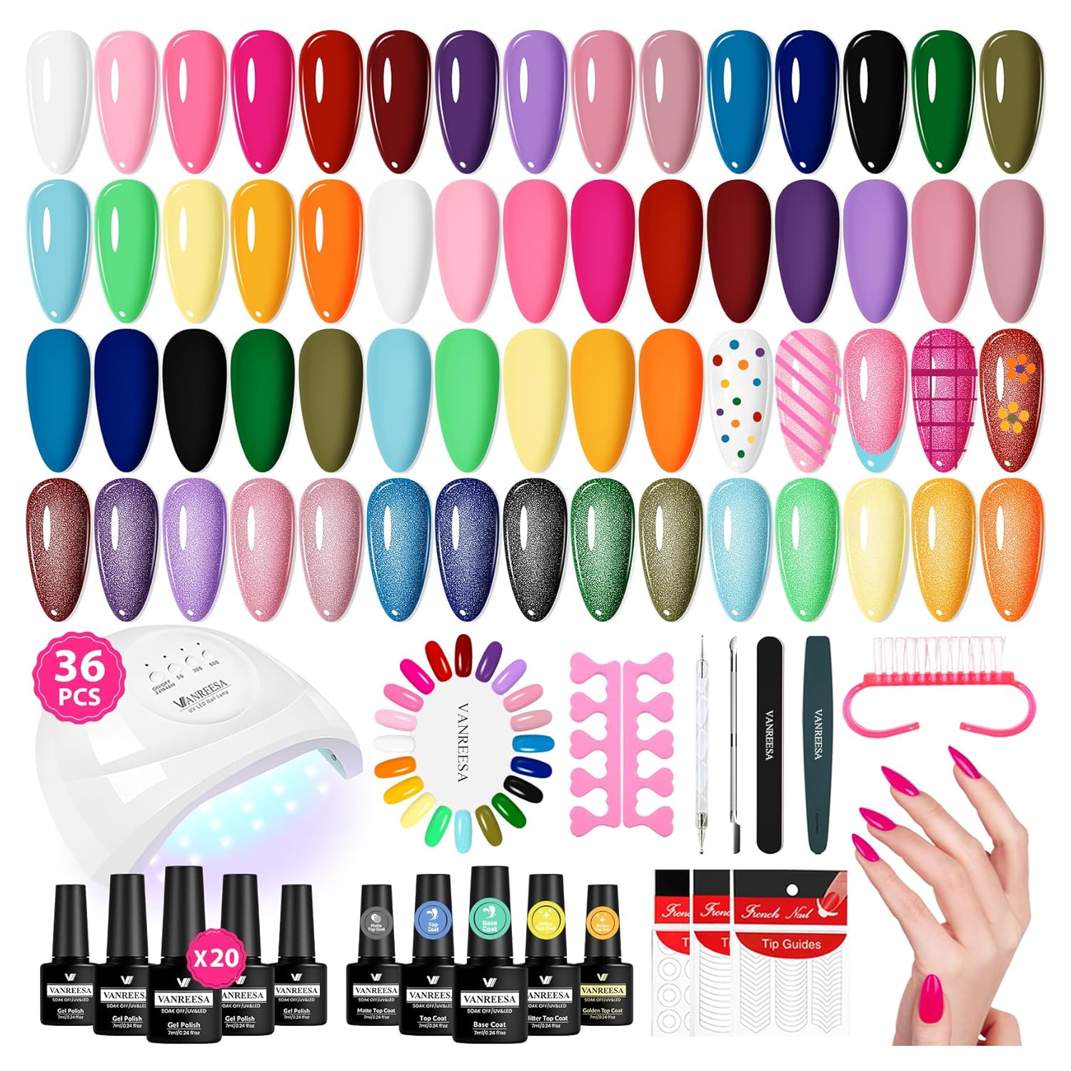 VANREESA 24 Pcs Pastel Gel Nail Polish Set. 21 Colors Spring & Summer Gel Polish with Base Coat Glossy & Matte Top Coat Yellow Green Blue Pink Purple Orange Gel Polish Kit Nail Kit Gifts for Women : Beauty & Personal Care