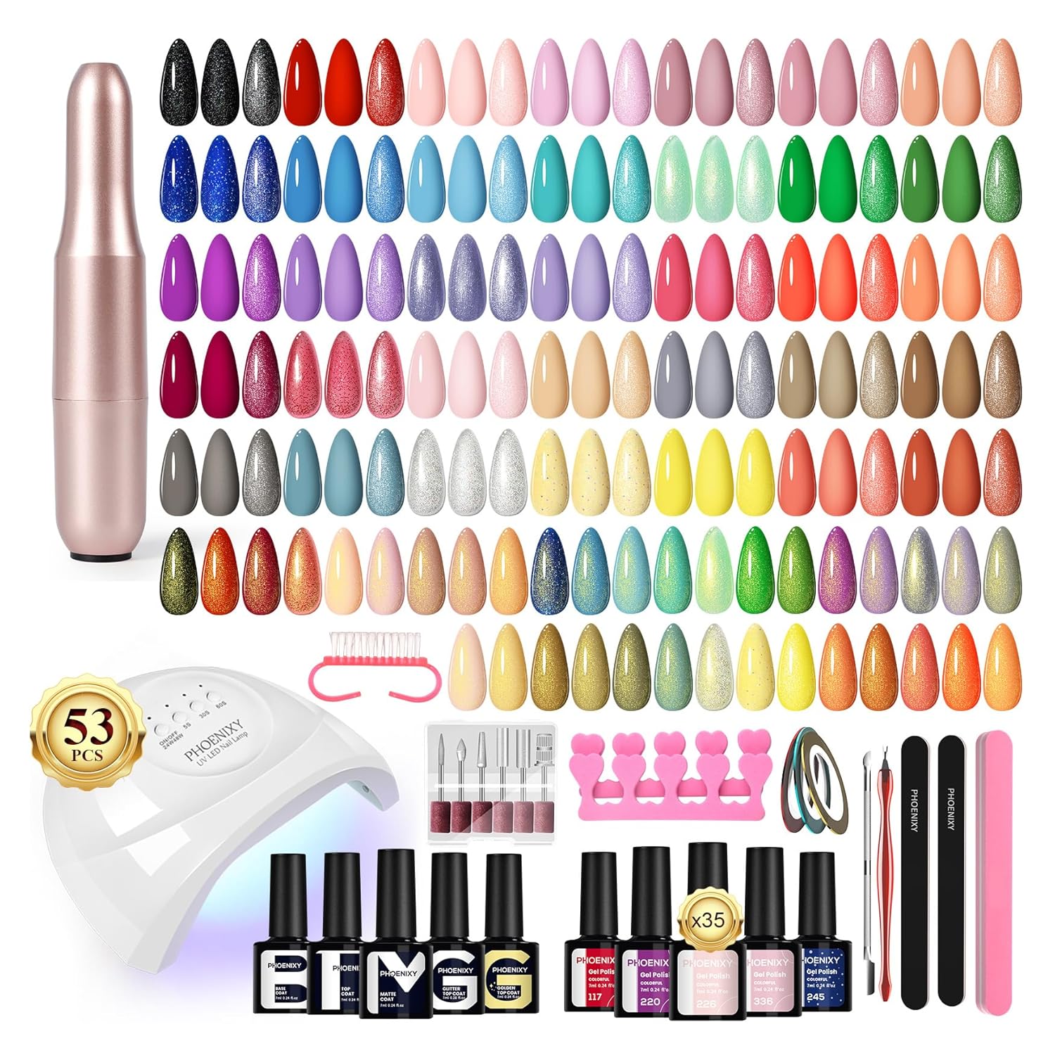 PHOENIXY 24 PCS Gel Nail Polish Set. 21 Colors Gel Nail Polish Kit with Base Glossy Matte Top Coat Black Gray Red Valentine Nail Kit Gifts for Women : Beauty & Personal Care