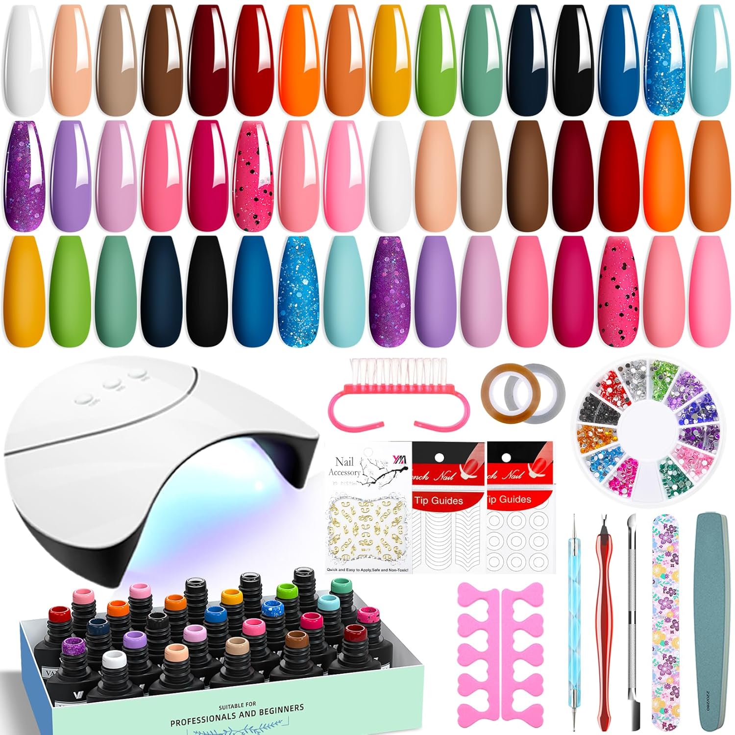 VANREESA 42 Pcs Gel Nail Polish Kit with U V Light 24 Popular Colors Gel Polish Nail Kit Green Blue Purple Pink Orange Complete Nail Kit with Manicure Tools Gifts for Women Girls : Beauty & Personal Care