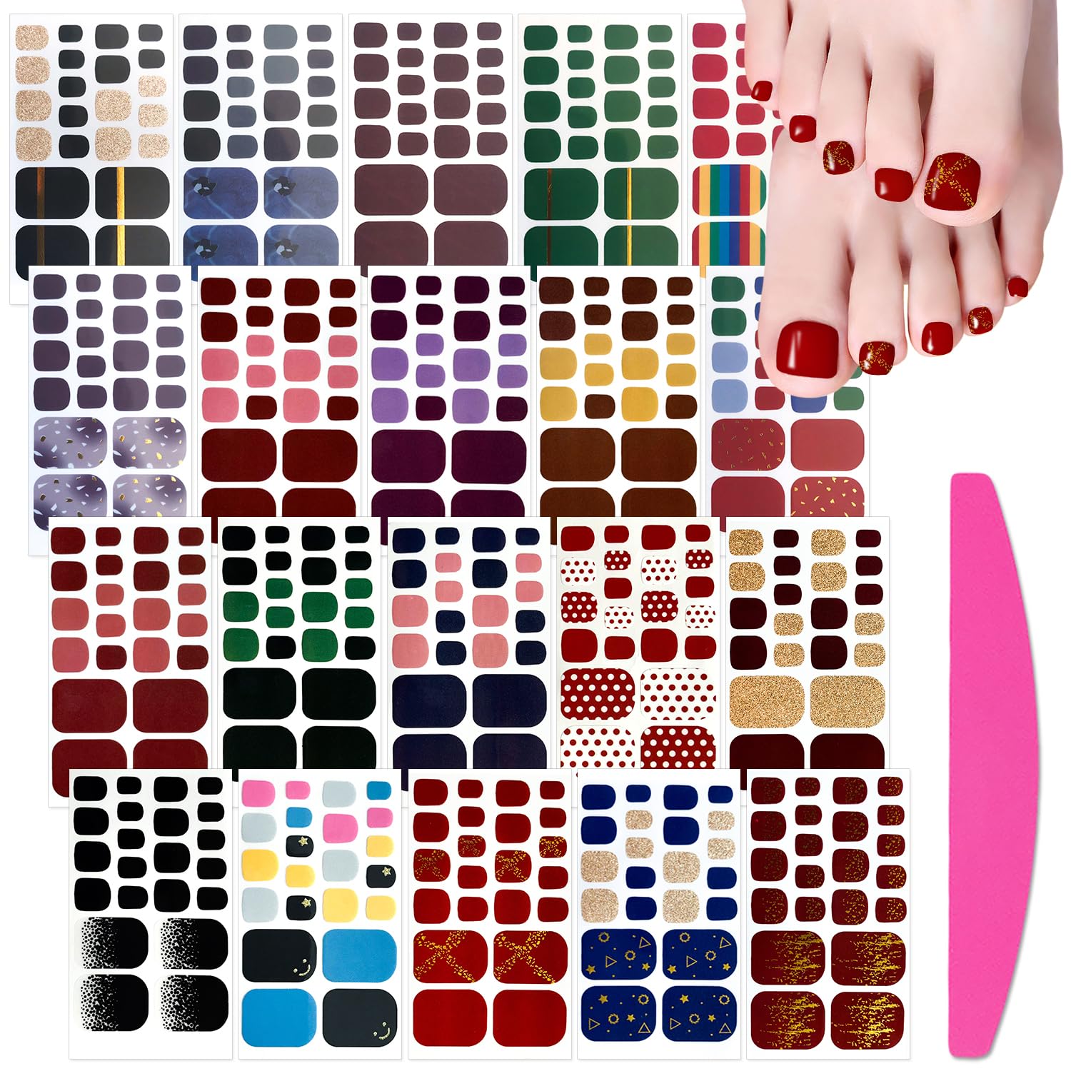 SILPECWEE Toe Nail Stickers Full Nail Wraps Red Solid Color Toenail Polish Strips for Women Self Adhesive Toe Stickers Polish Gel Toenails Stickers with 1pc Nail File (20 Sheets) : Beauty & Personal Care