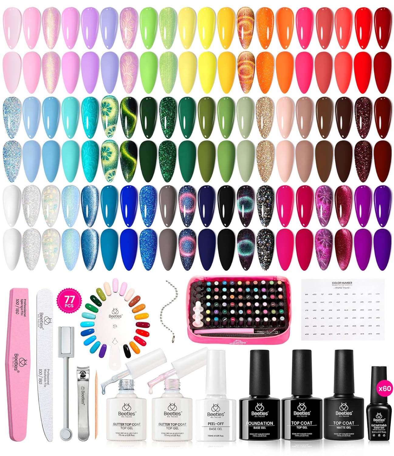 beetles Gel Polish Set Vivid Seasons - Summer Gel Nail Polish Set 36 Colors Pink Yellow Green Purple Jelly Shades 45pcs with Base & Top Coat UV LED Soak Off DIY Salon Gift for Women : Beauty & Personal Care