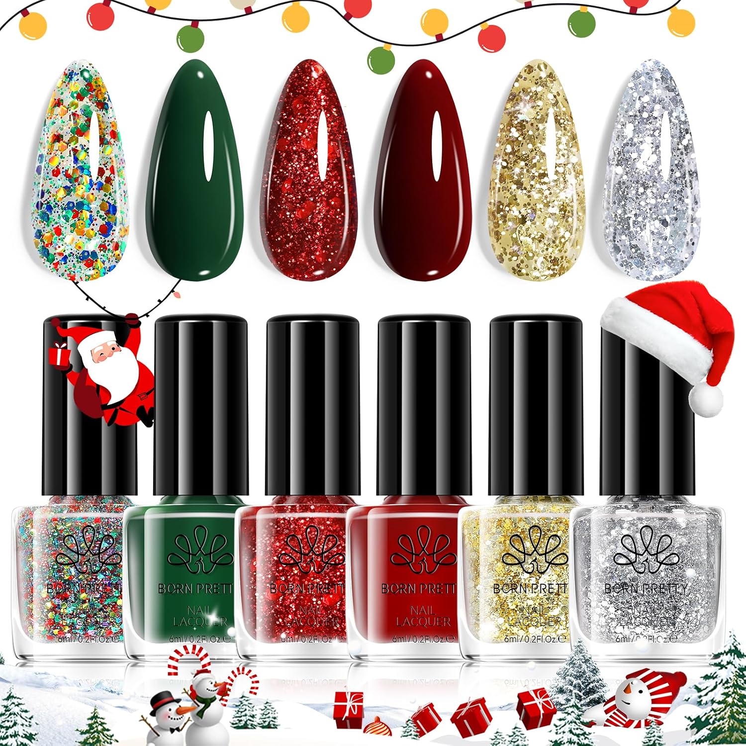 Born Pretty Chameleon Nail Polish Set. 6 Colors Chrome Holographic Metallic Glitter Quick Dry Nail Lacquer Kit Long Lasting DIY Fingernail Art Home Salon Valentines Gifts for Women Girls : Beauty & Personal Care