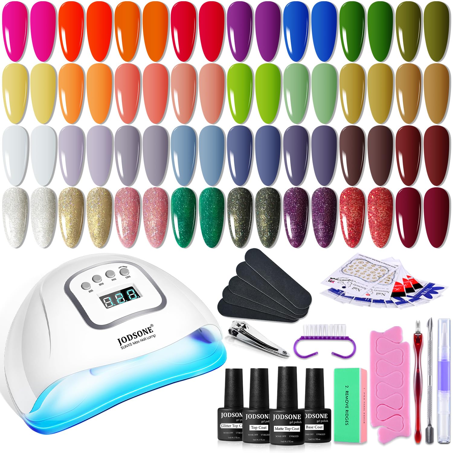 JODSONE Gel Nail Polish Kit with U V Light 32 Colors Gel Polish Nail + 4 Functional Adhesive Bottles Kit Soak Off Manicure Tools Gifts for Women : Beauty & Personal Care