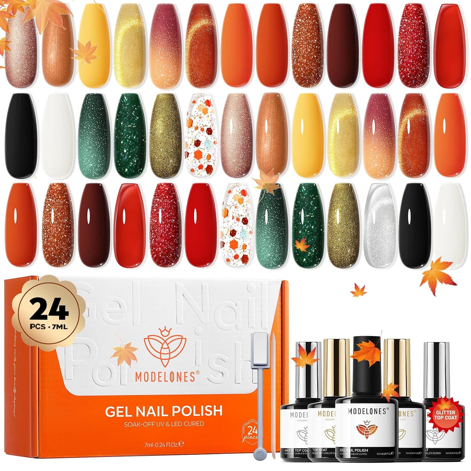 modelones 32 PCS Gel Nail Polish Set. 28 Colors Gel Polish with No Wipe Base Coat. Glitter & Glossy & Matte Top Coat Black Brown Red Purple Soak Off LED Nail Art Kit Salon at Home : Beauty & Personal Care