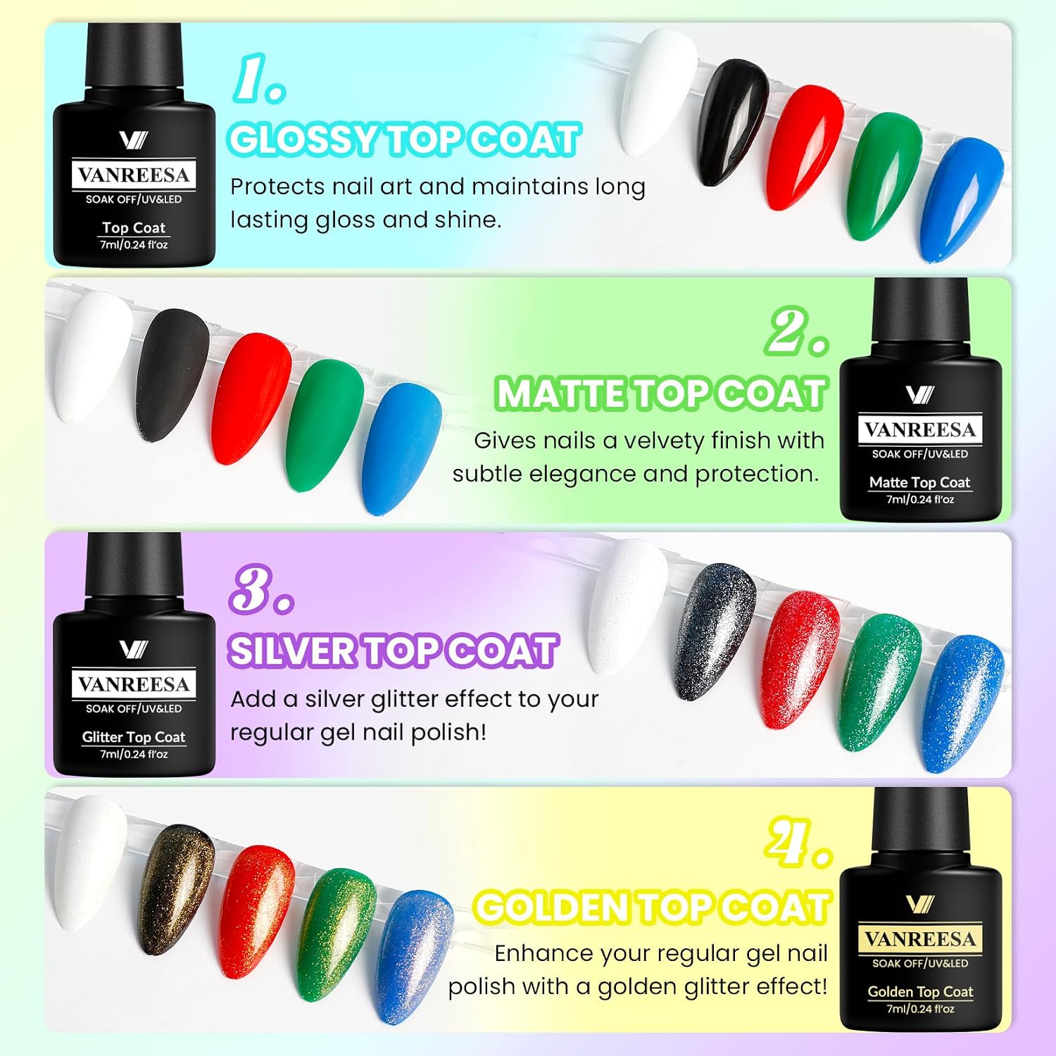 VANREESA 60 Pcs Gel Nail Polish Set. 55 Colors Gel Polish with Base Coat & 4 Effects Top Coat Full-Color Nail Polish Set All Seasons Nail Kit Gifts for Women Girls Nail Salon at Home : Beauty & Personal Care
