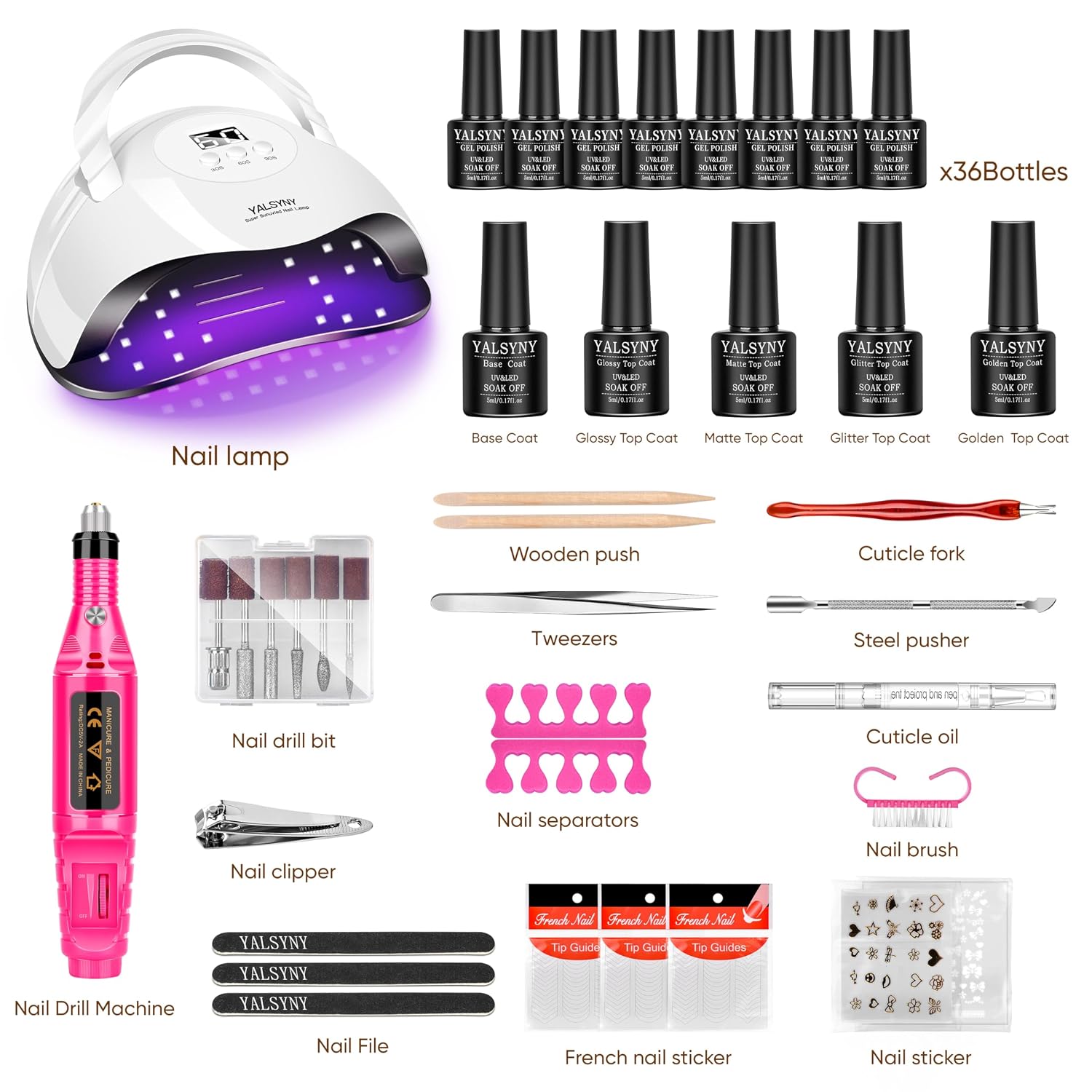 YALSYNY NAIL POLISH KIT with U V Lamp and Drill Starter Kit 36 Colors Gel Nail Polish Nail Art Gel Manicure Kit : Beauty & Personal Care