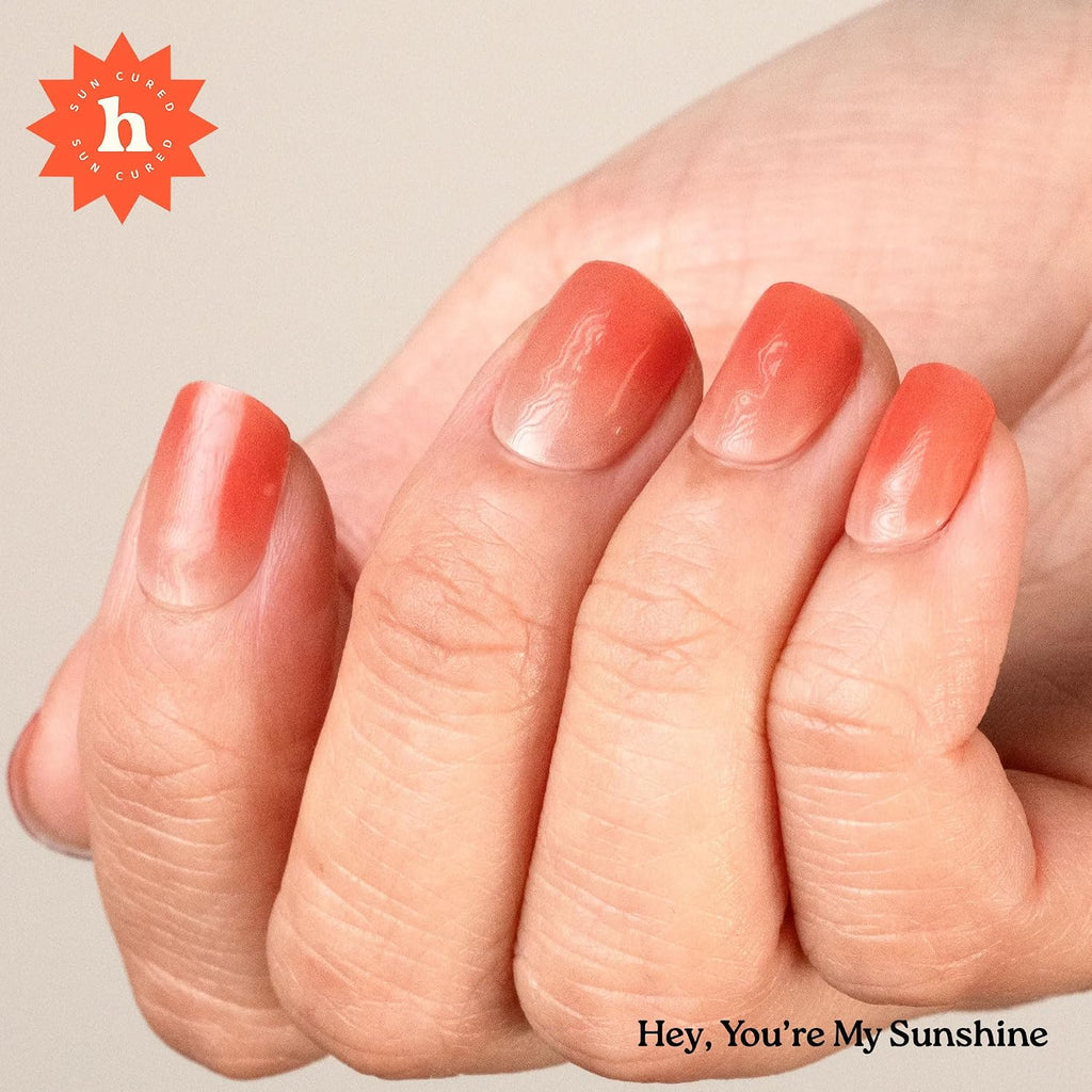 Heyhae Semi Cured Gel Nail Strips | No LED Lamp Needed | Ombre. Orange. Spring | Easy Apply & Remove. Salon Quality |Includes 28 Strips. 1 Prep Pads. Nail File & Wooden stick - Hey. You're My Sunshine : Beauty & Personal Care