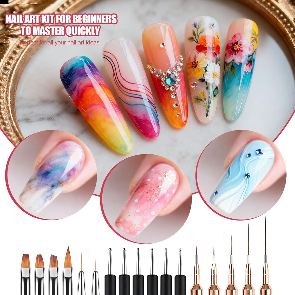 Artdone Nail Striping Tape Lines Kit With Nail Art Pens Dotting Tools And Liner Brushes For Gel Polish Small Detail Drawing Design Paint : Beauty & Personal Care