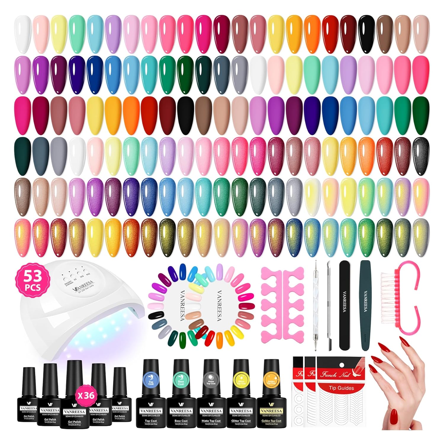 VANREESA 60 Pcs Gel Nail Polish Set. 55 Colors Gel Polish with Base Coat & 4 Effects Top Coat Full-Color Nail Polish Set All Seasons Nail Kit Gifts for Women Girls Nail Salon at Home : Beauty & Personal Care