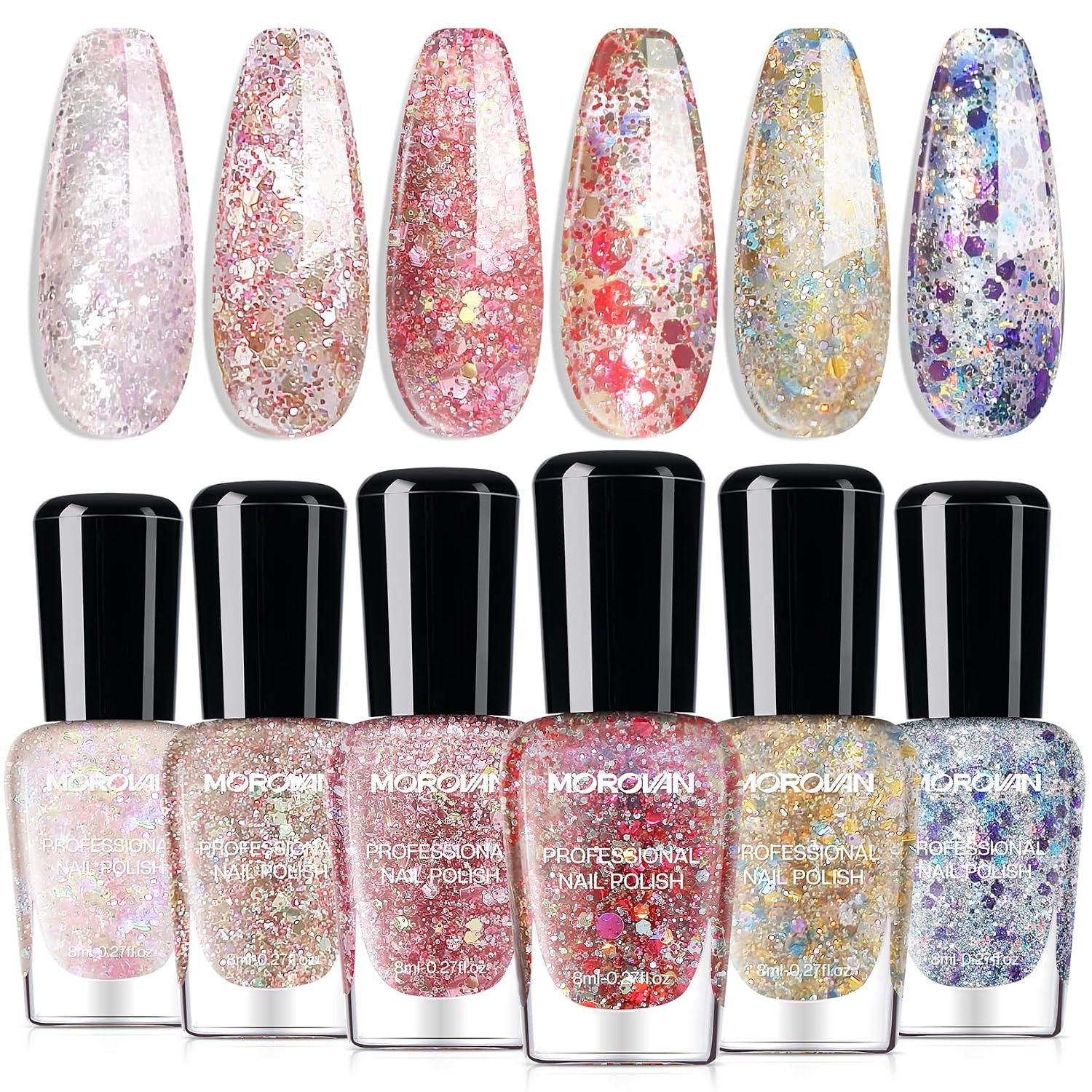 Morovan Chameleon Nail Polish Set: 6 Colors Holographic Quick Dry Mini Nail Lacquer Kit Green Glitter Pink Blue Purple Gray Aurora Shimmer Fall DIY Nail Art Manicure Gift For Women Girls : Beauty & Personal Care