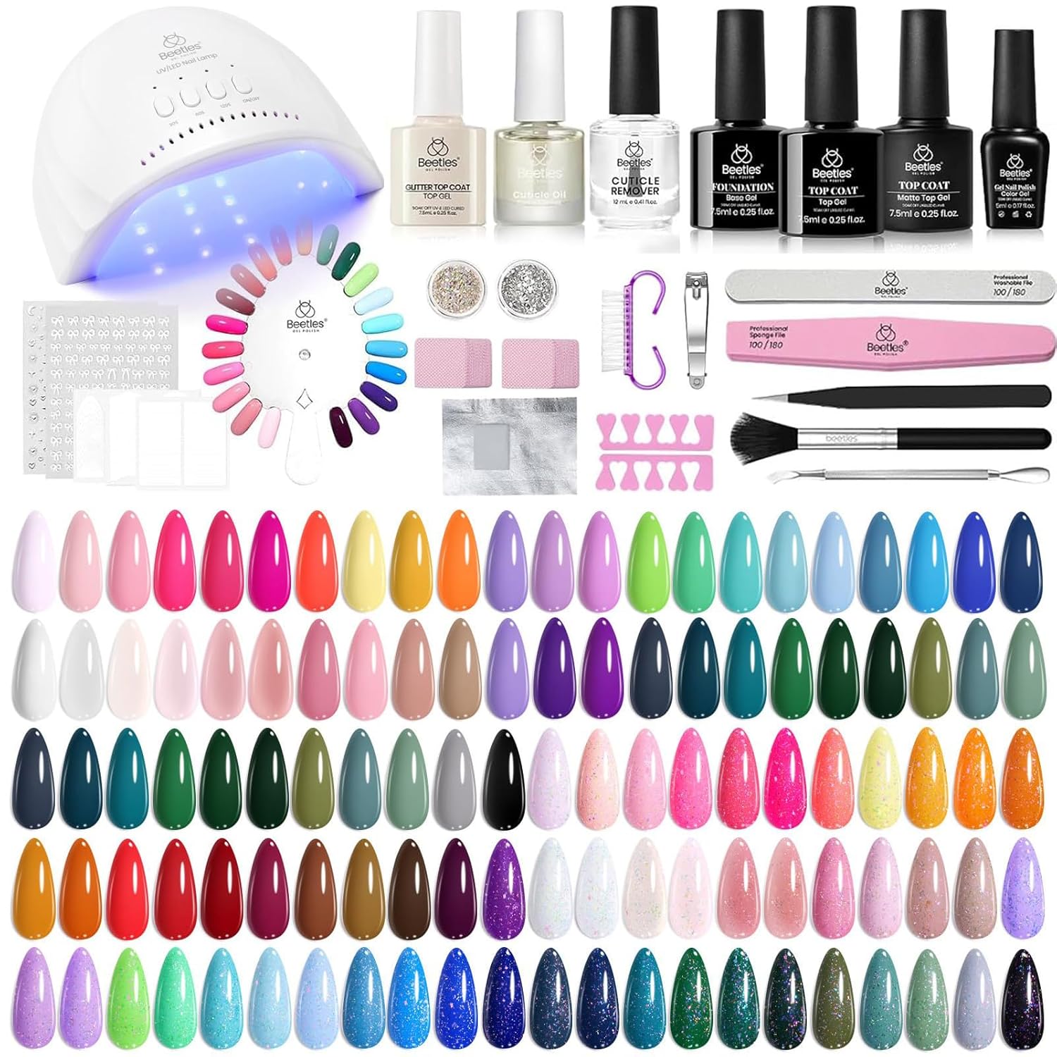Beetles Summer Gel Polish Set - Fingertip Palette. 32 Colors Polish Set with Base Top Coat Pink Red Blue Purple Brown Yellow Green Black White UV LED Lamp Nails Gifts for Women : Beauty & Personal Care