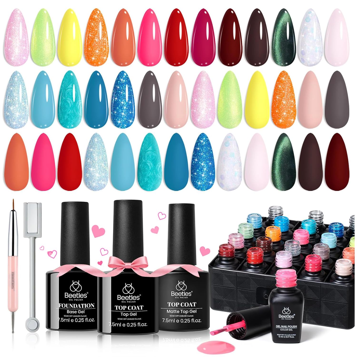 Beetles Summer Gel Polish Set - Rustic Sonata 25 Colors Yellow Orange Blue Pink Bright Gel Polish with Base Coat Glossy & Matte Top Coat DIY Salon Soak Off UV Led Nails 4th of July : Beauty & Personal Care