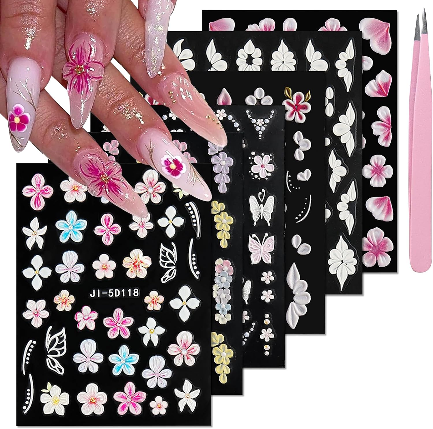 YOSOMMK Nail Art Stickers Decals 5D Embossed Flower Nail Decals Self Adhesive Spring Summer Heart Daisy Nail Supplies 3D Nail Design for Women Nail Decoration Colorful Flower Nail Stickers : Beauty & Personal Care