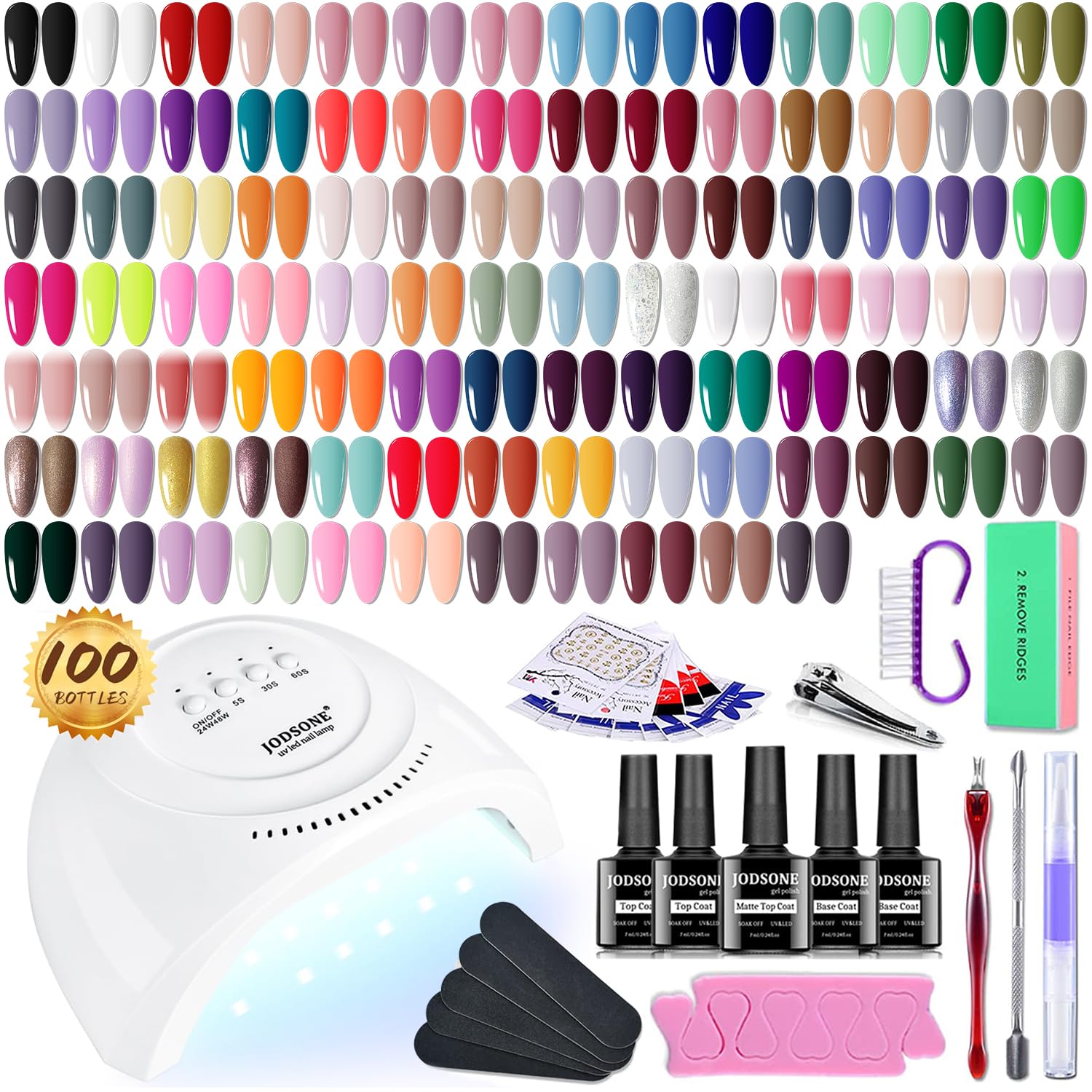 JODSONE 60 PCS Gel Nail Polish Set with 5 Bottles of Base and Glossy Matte Top Coat Soak off Gel Nail Set Suitable for All Seasons Gifts : Beauty & Personal Care