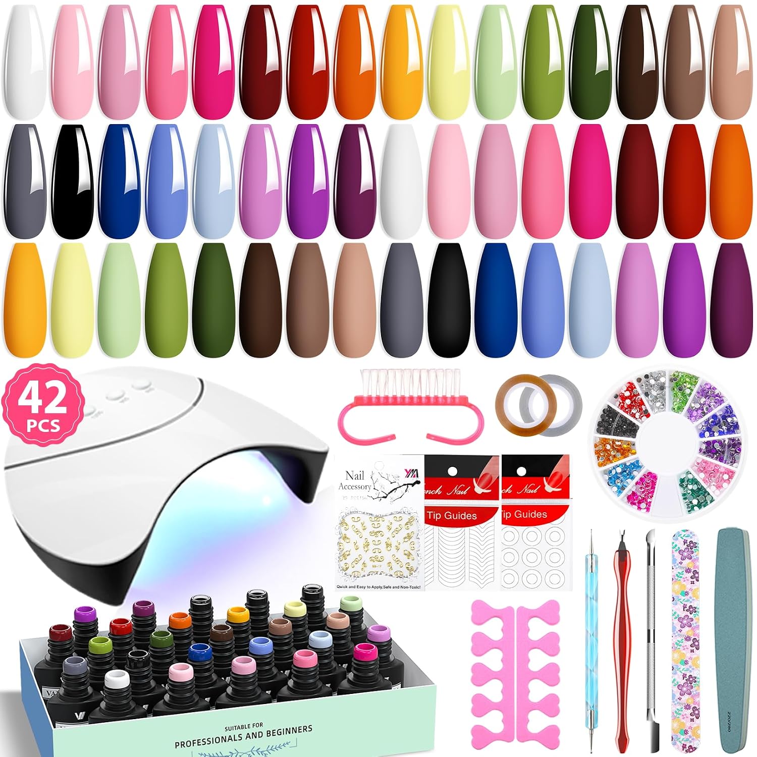 VANREESA 42 Pcs Gel Nail Polish Kit with U V Light 24 Popular Colors Gel Polish Nail Kit Green Blue Purple Pink Orange Complete Nail Kit with Manicure Tools Gifts for Women Girls : Beauty & Personal Care