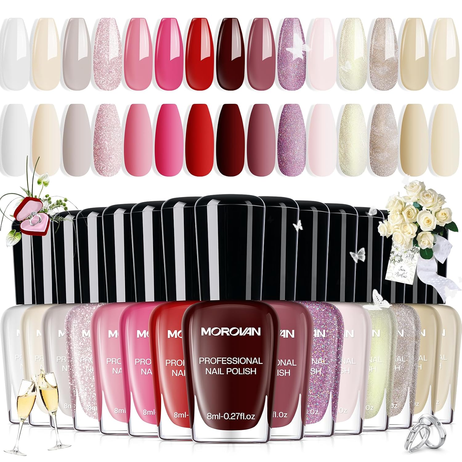 Morovan 15 Bright Color 0.27oz Air Quick Dry Long Lasting Nail Polish Gift Set for Women : Beauty & Personal Care