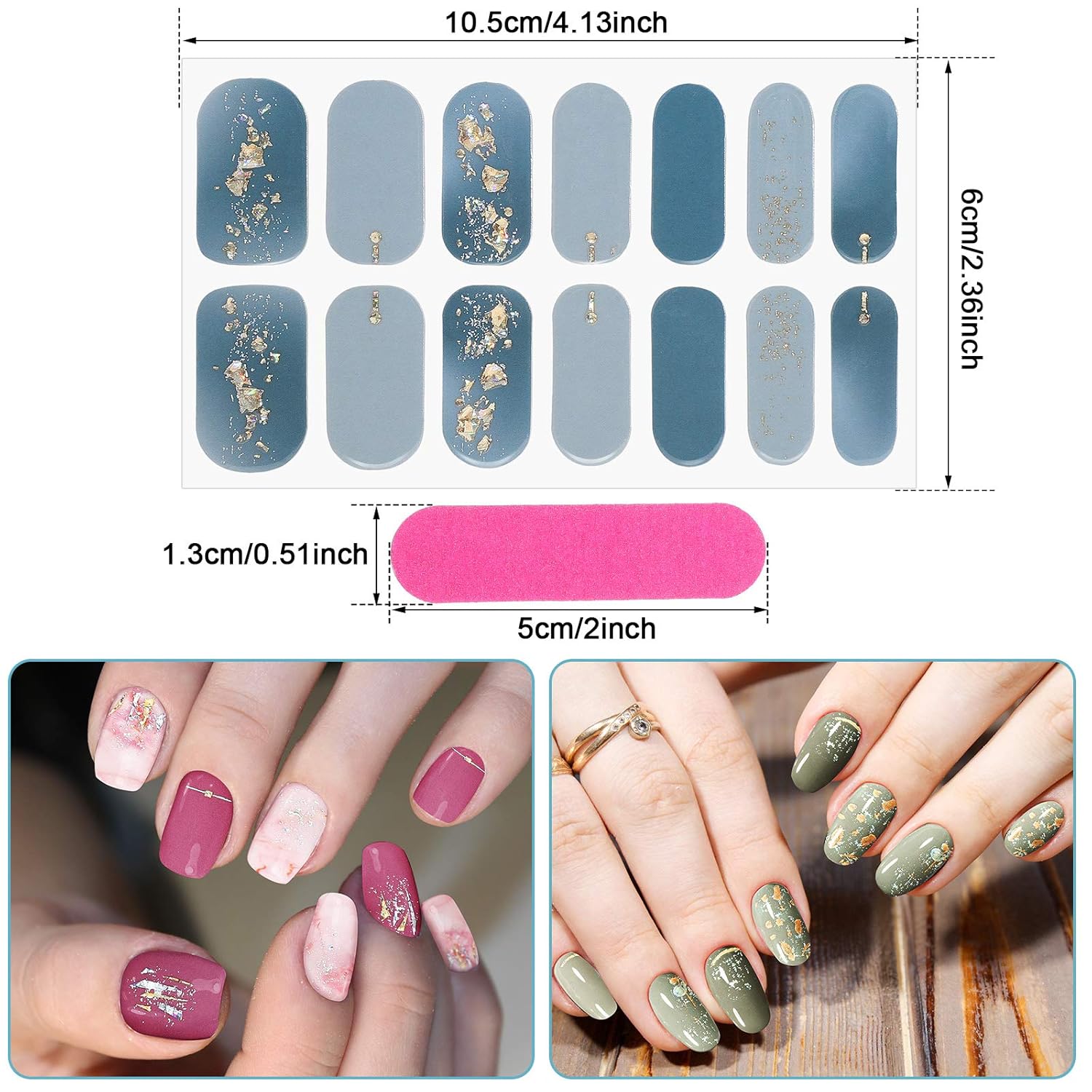 Maitys 140 Pcs 10 Sheets Glitter Full Wrap Nail Stickers for Women UV Free Short Polish Strips with 2 Pcs Nail Files Gradient Stickers Self Adhesive Easy DIY Manicure Decals Strips for Holiday Decor : Beauty & Personal Care
