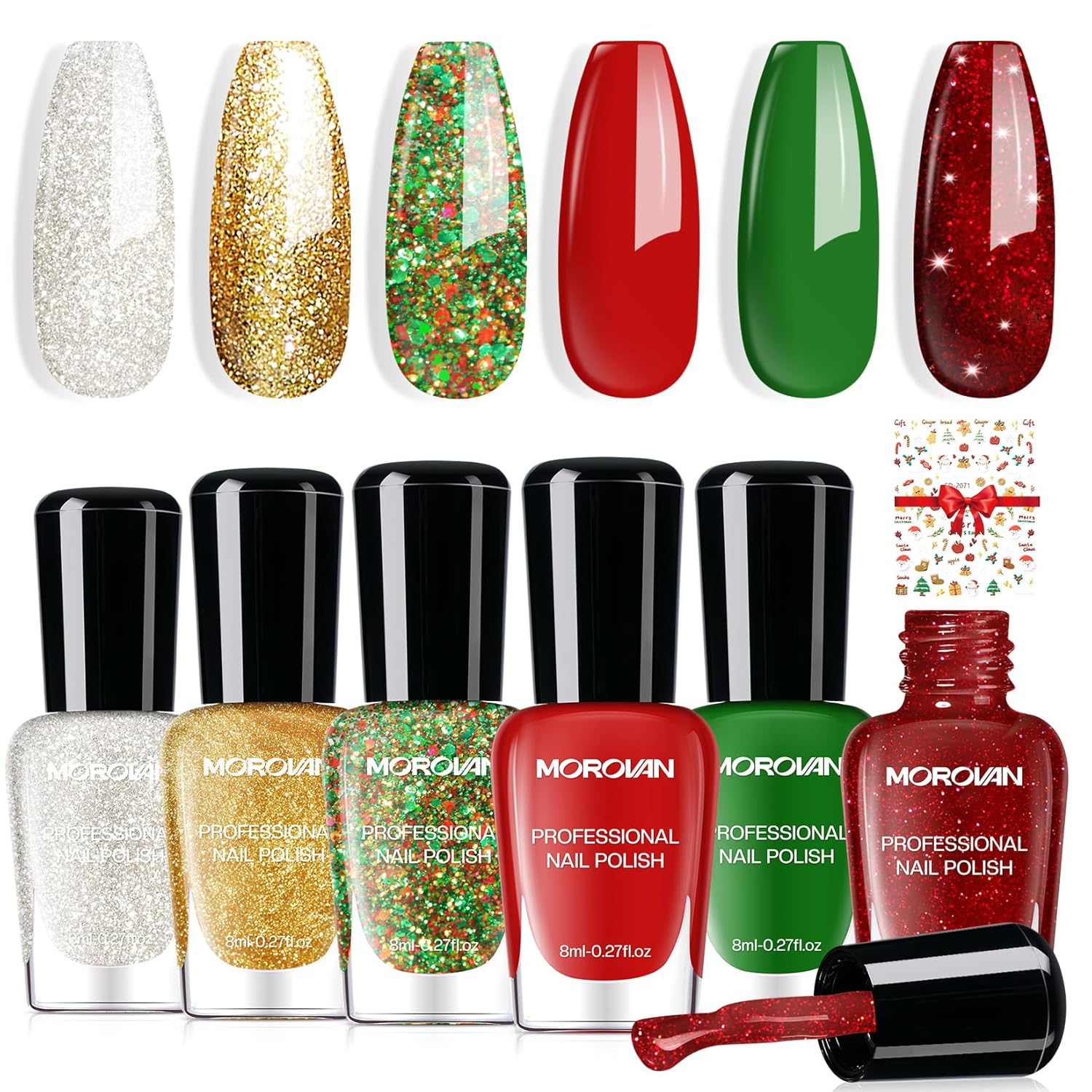Morovan Fingernail Nail Polish Set: Holographic Metallic Ombre Lacquer Air Dry Nail Polish Regular Nail Pack 0.27oz Glitter Finger Nail Bulk Toenail Polish Kit Halloween Fall Gift for Women : Beauty & Personal Care