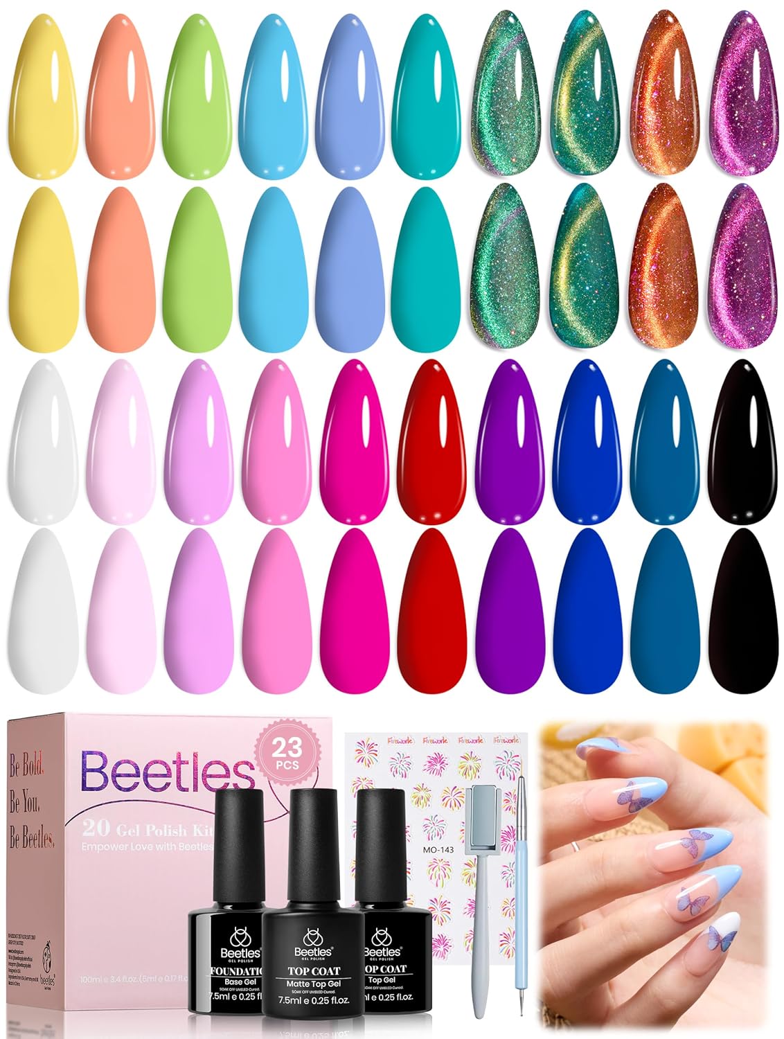 Beetles 44pcs Gel Nail Polish Set - 36 Colors Colorful Muse Gel Polish Kit Pink Nude Red Yellow Green Black White Glitter Nail Kit Base Top Coat UV LED Needed Salon DIY Home Gift for Women : Beauty & Personal Care