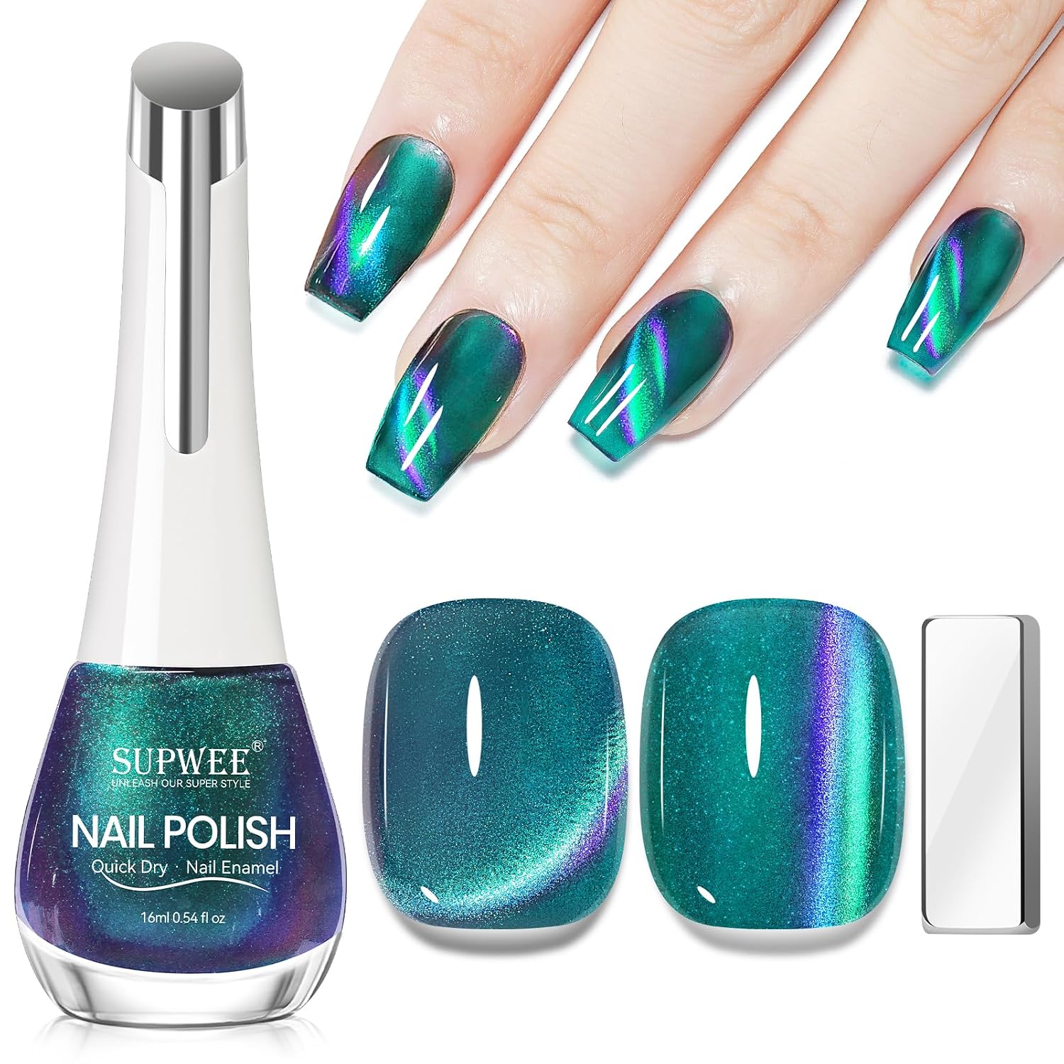 SUPWEE Cat Eye Nail Polish Non Gel with Magnet- Need to Use Black Base. Quick Dry Cateye Magnetic Nail Polish for Fingernail Air Drying Fast Lacquer Manicure Gift For Women Girls 16ml. 0.54fl oz : Beauty & Personal Care