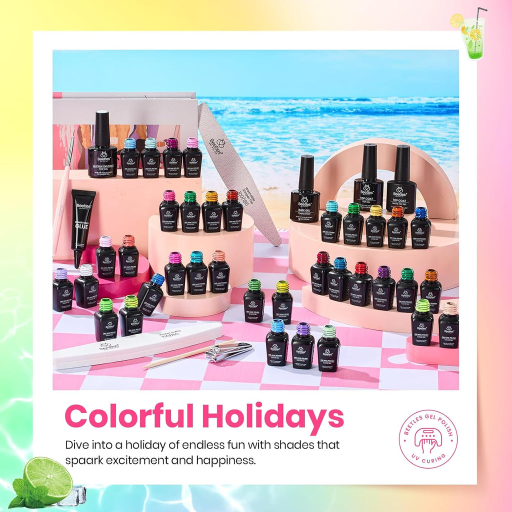 Beetles Summer Gel Polish Set - 36 Colors Bright Neon Gel Nail Polish Pink Orange Red Green Blue 4th of July Nail Polish with 4Pcs Base Top Coat Soak Off Colorful Collection UV Nail Gel : Beauty & Personal Care