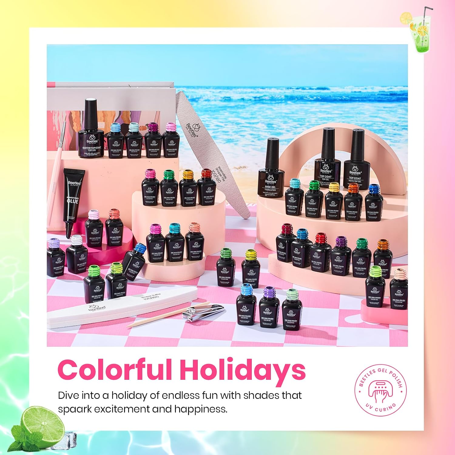 Beetles Summer Gel Polish Set - 36 Colors Bright Neon Gel Nail Polish Pink Orange Red Green Blue 4th of July Nail Polish with 4Pcs Base Top Coat Soak Off Colorful Collection UV Nail Gel : Beauty & Personal Care