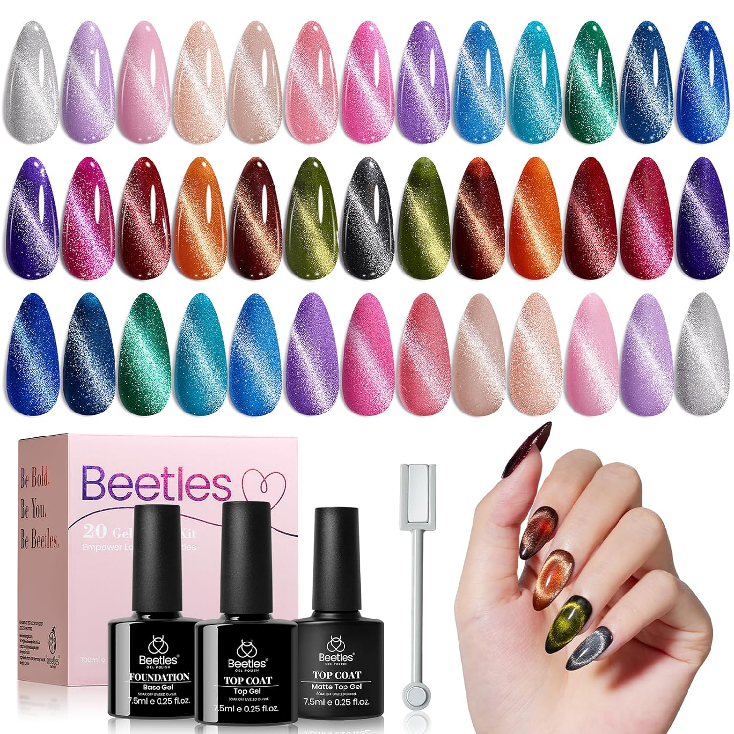 Beetles Summer Gel Polish Set - Fingertip Palette. 32 Colors Polish Set with Base Top Coat Pink Red Blue Purple Brown Yellow Green Black White UV LED Lamp Nails Gifts for Women : Beauty & Personal Care