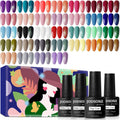 JODSONE Gel Nail Polish Kit 60 PCS with U V Light Soak off Base Top Coat 55 Shine Colors Gel Nail Kit Bright and Dark Brown Wine Red Series Manicure Set for Women and Girls : Beauty & Personal Care