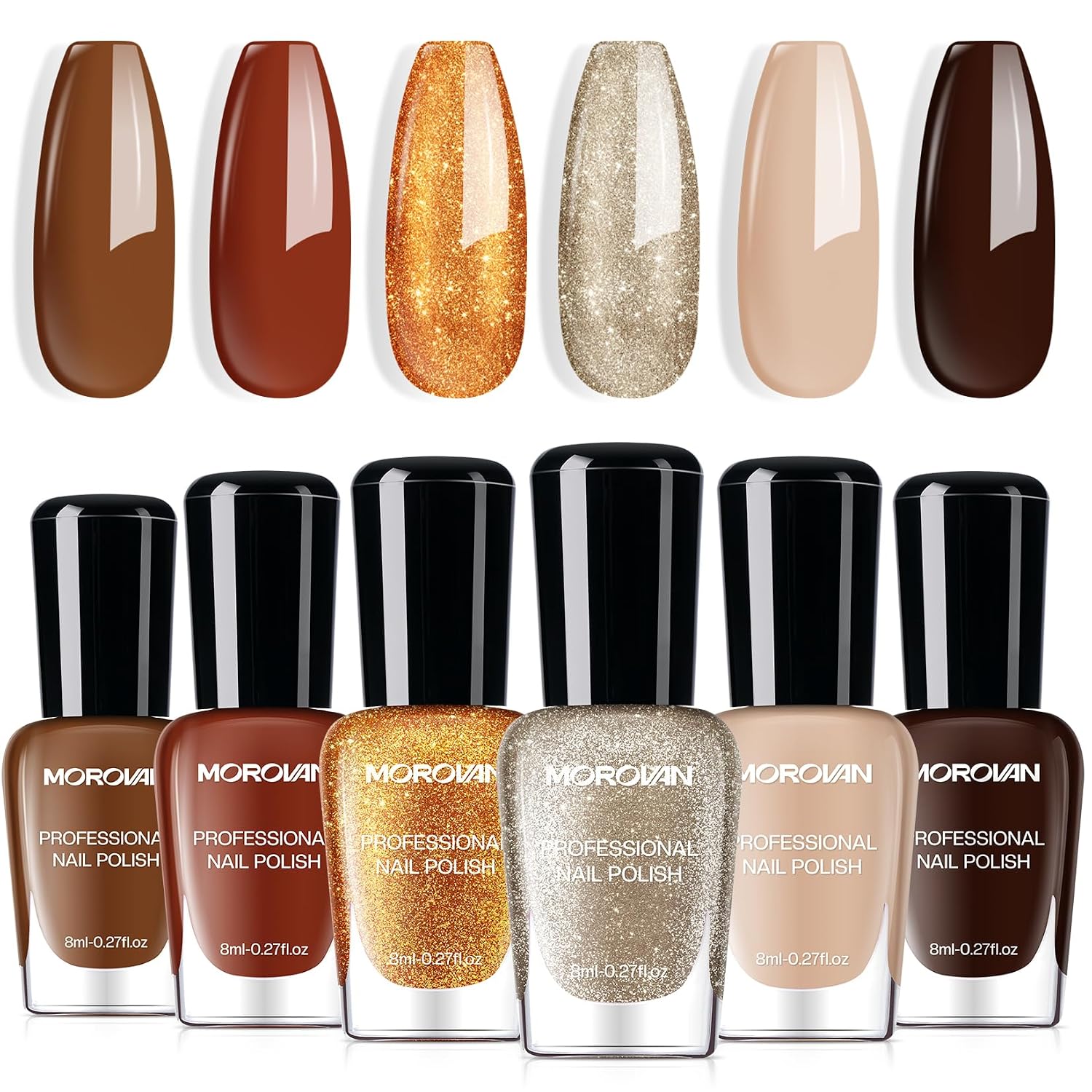 Morovan Fingernail Nail Polish Set: Holographic Metallic Ombre Lacquer Air Dry Nail Polish Regular Nail Pack 0.27oz Glitter Finger Nail Bulk Toenail Polish Kit Halloween Fall Gift for Women : Beauty & Personal Care