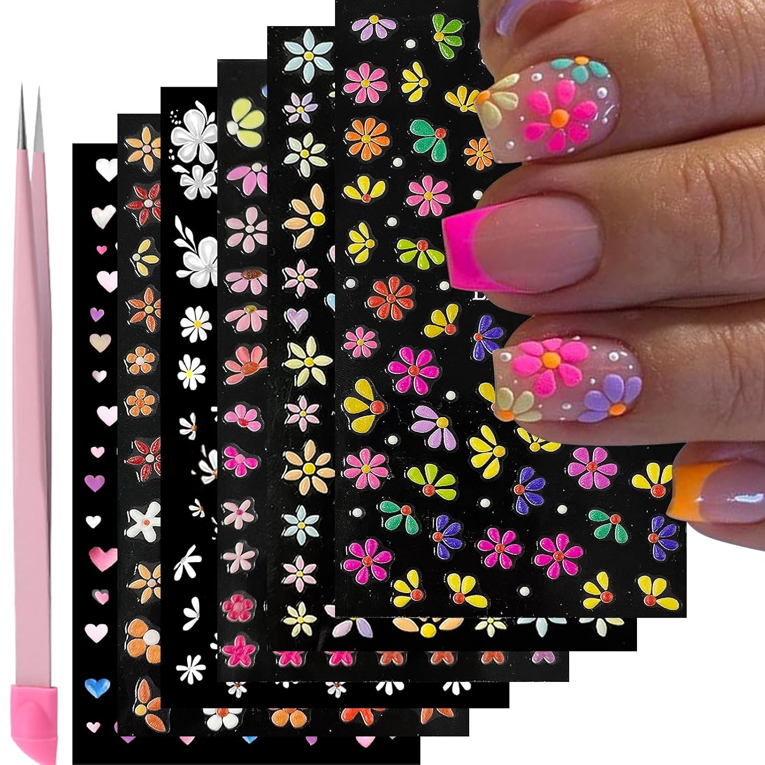 VOTACOS Flower Nail Art Stickers - 5D Embossed. Spring/Summer Daisy Designs. Self-Adhesive Decals for Women's Nail DIY Decoration : Beauty & Personal Care