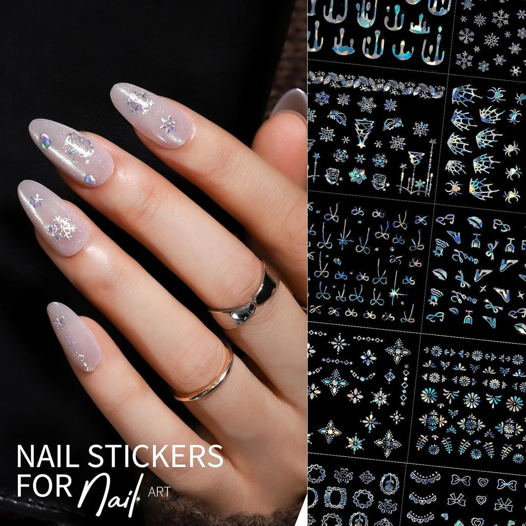 Teenitor 50 Sheets Aurora Nail Stickers for Nail Art. Star Nail Art Stickers for Kids Women. Laser Silver Nail Decals Fingernail Stickers for Holiday. Self-Adhesive Nail Decorations : Beauty & Personal Care