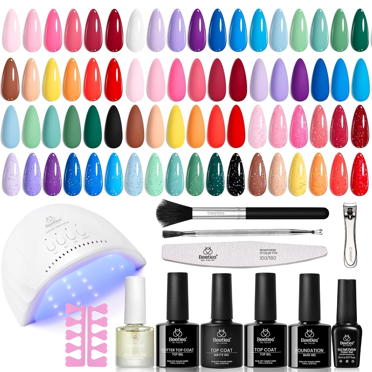 beetles Gel Polish Set Vivid Seasons - Summer Gel Nail Polish Set 36 Colors Pink Yellow Green Purple Jelly Shades 45pcs with Base & Top Coat UV LED Soak Off DIY Salon Gift for Women : Beauty & Personal Care