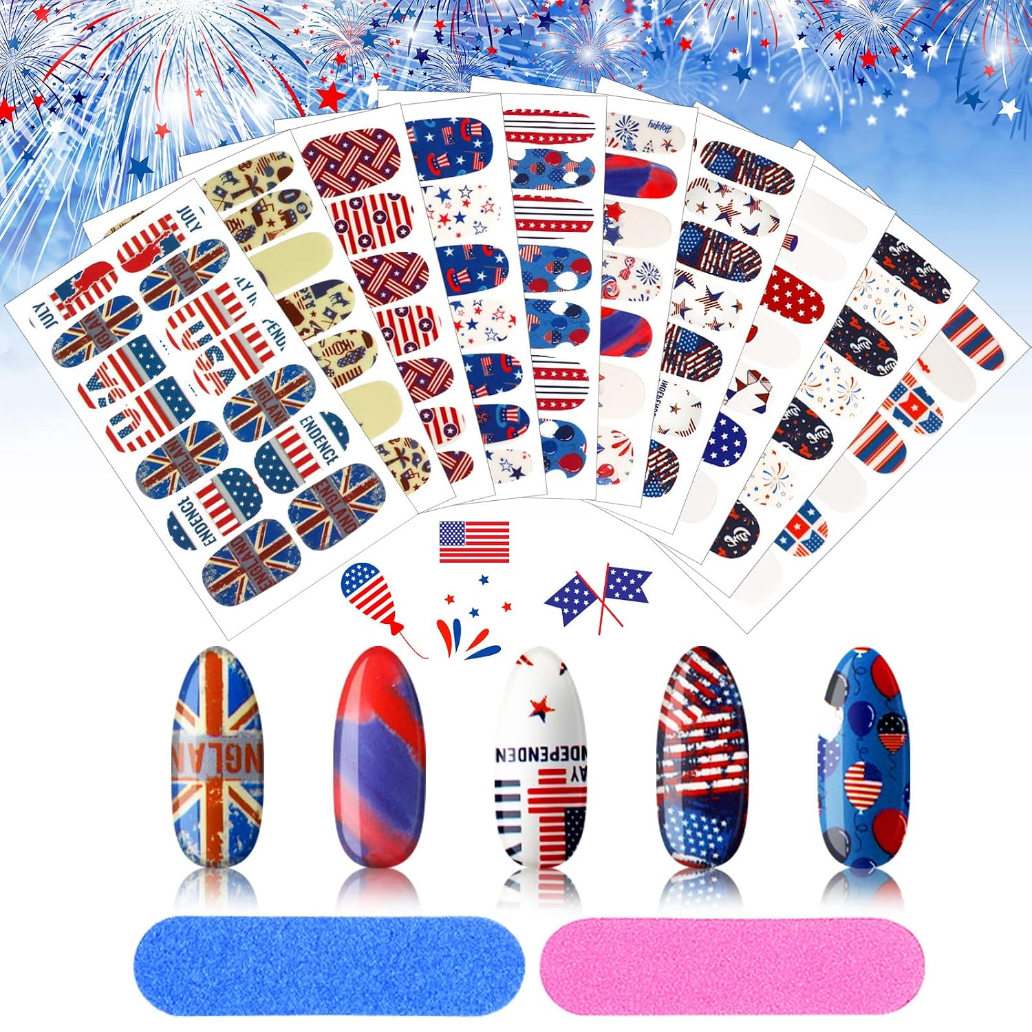Maitys 140 Pcs 10 Sheets Glitter Full Wrap Nail Stickers for Women UV Free Short Polish Strips with 2 Pcs Nail Files Gradient Stickers Self Adhesive Easy DIY Manicure Decals Strips for Holiday Decor : Beauty & Personal Care