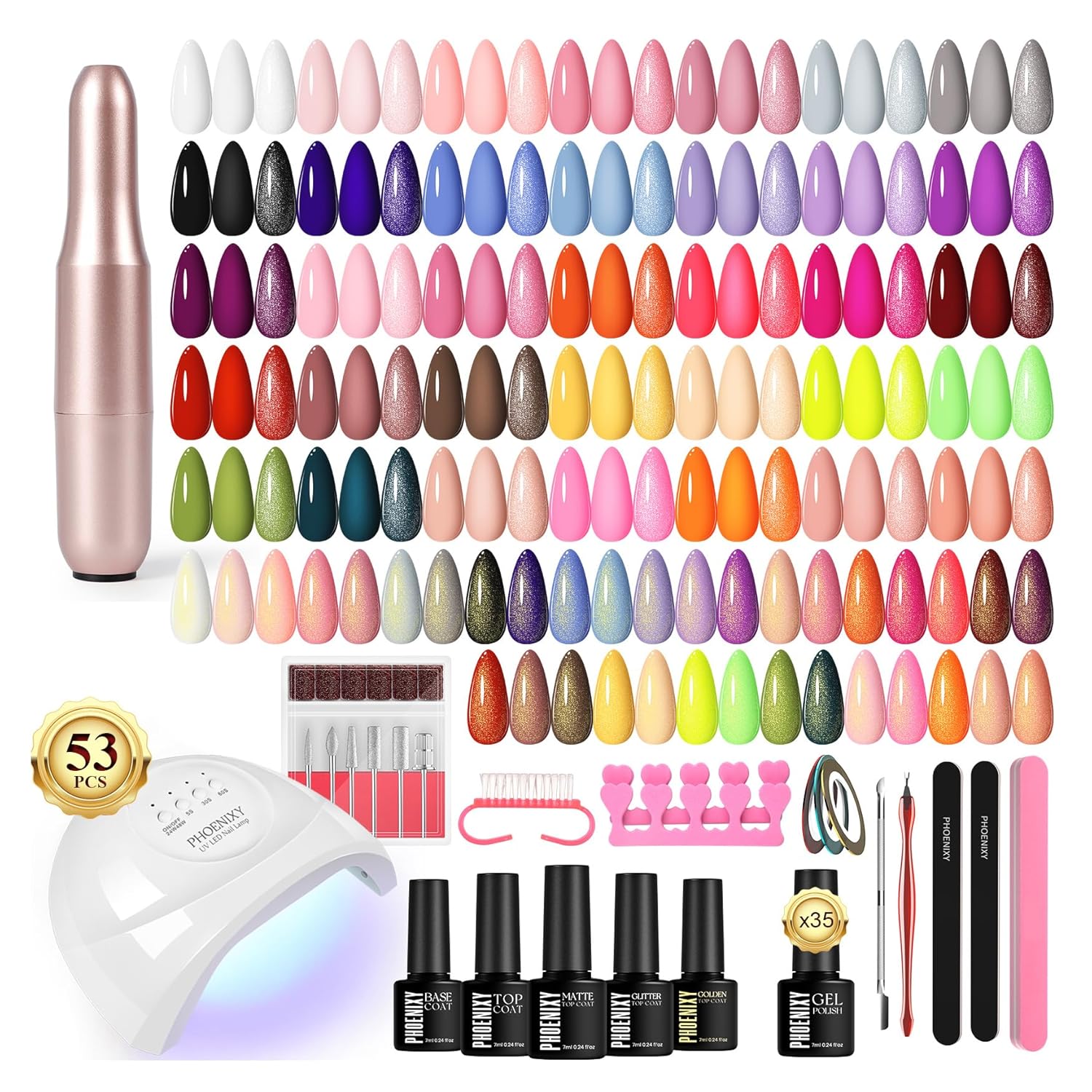 PHOENIXY 24 PCS Gel Nail Polish Set. 21 Colors Gel Nail Polish Kit with Base Glossy Matte Top Coat Black Gray Red Valentine Nail Kit Gifts for Women : Beauty & Personal Care