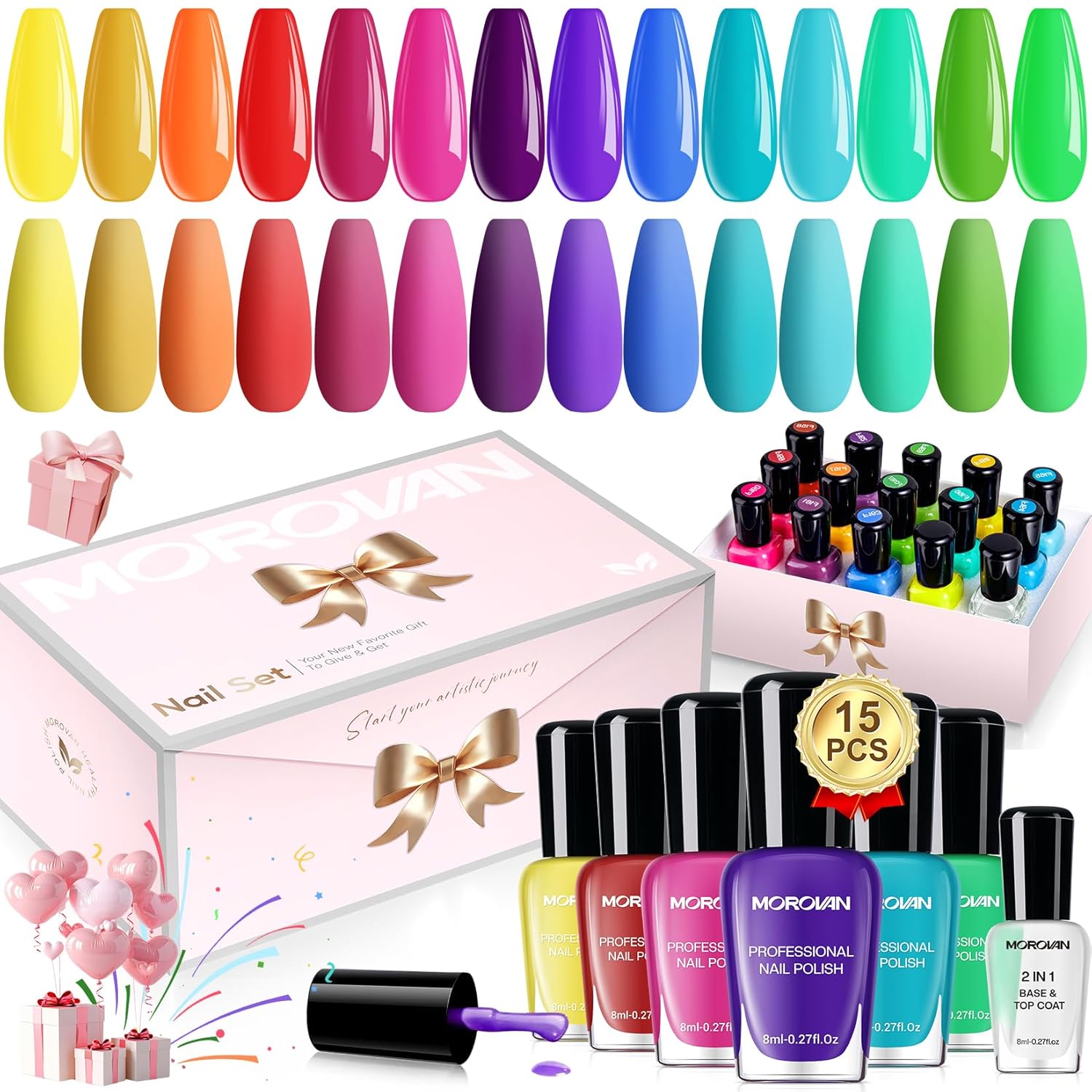 Morovan 15 Bright Color 0.27oz Air Quick Dry Long Lasting Nail Polish Gift Set for Women : Beauty & Personal Care