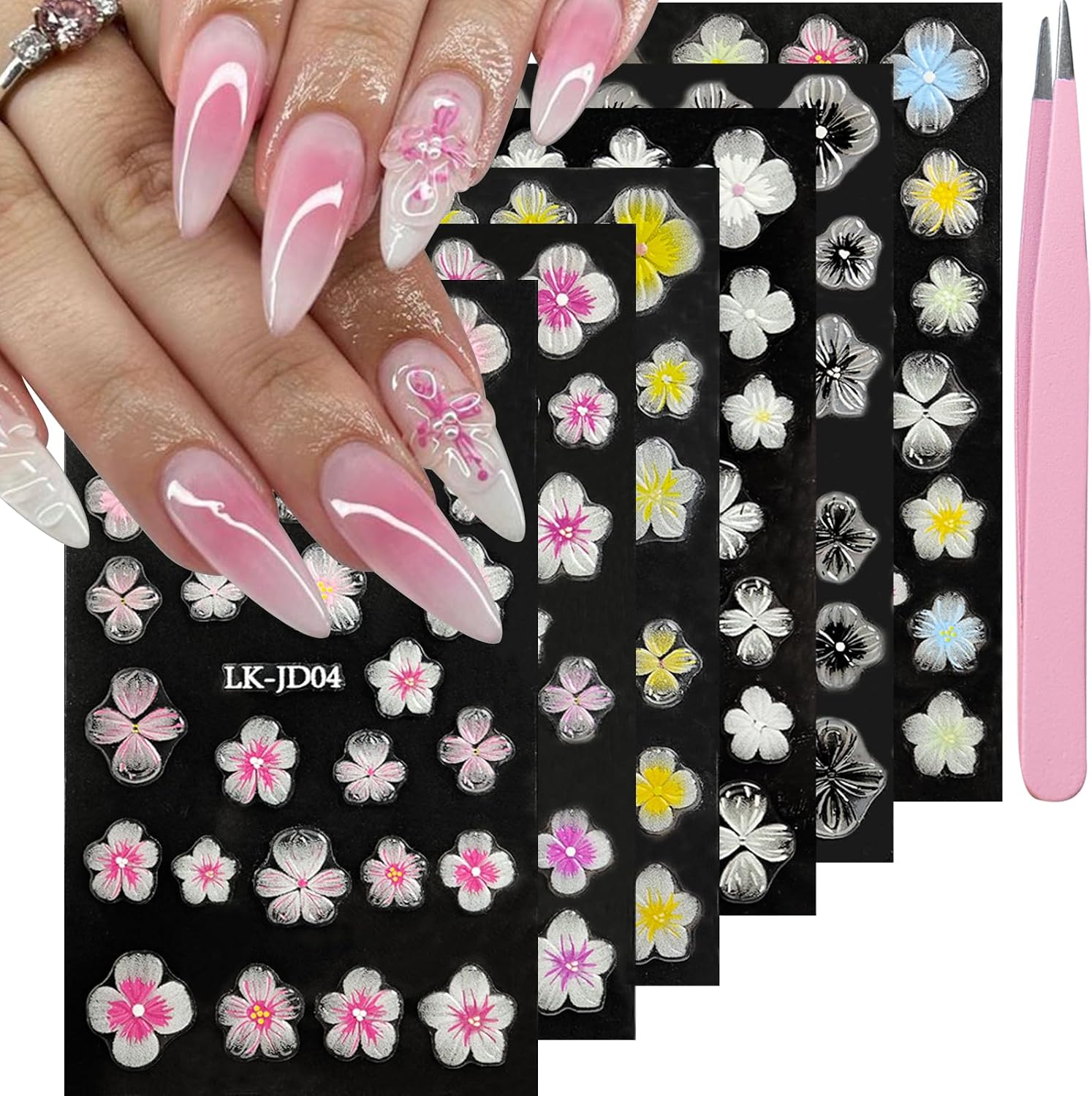 YOSOMMK Nail Art Stickers Decals 5D Embossed Flower Nail Decals Self Adhesive Spring Summer Heart Daisy Nail Supplies 3D Nail Design for Women Nail Decoration Colorful Flower Nail Stickers : Beauty & Personal Care