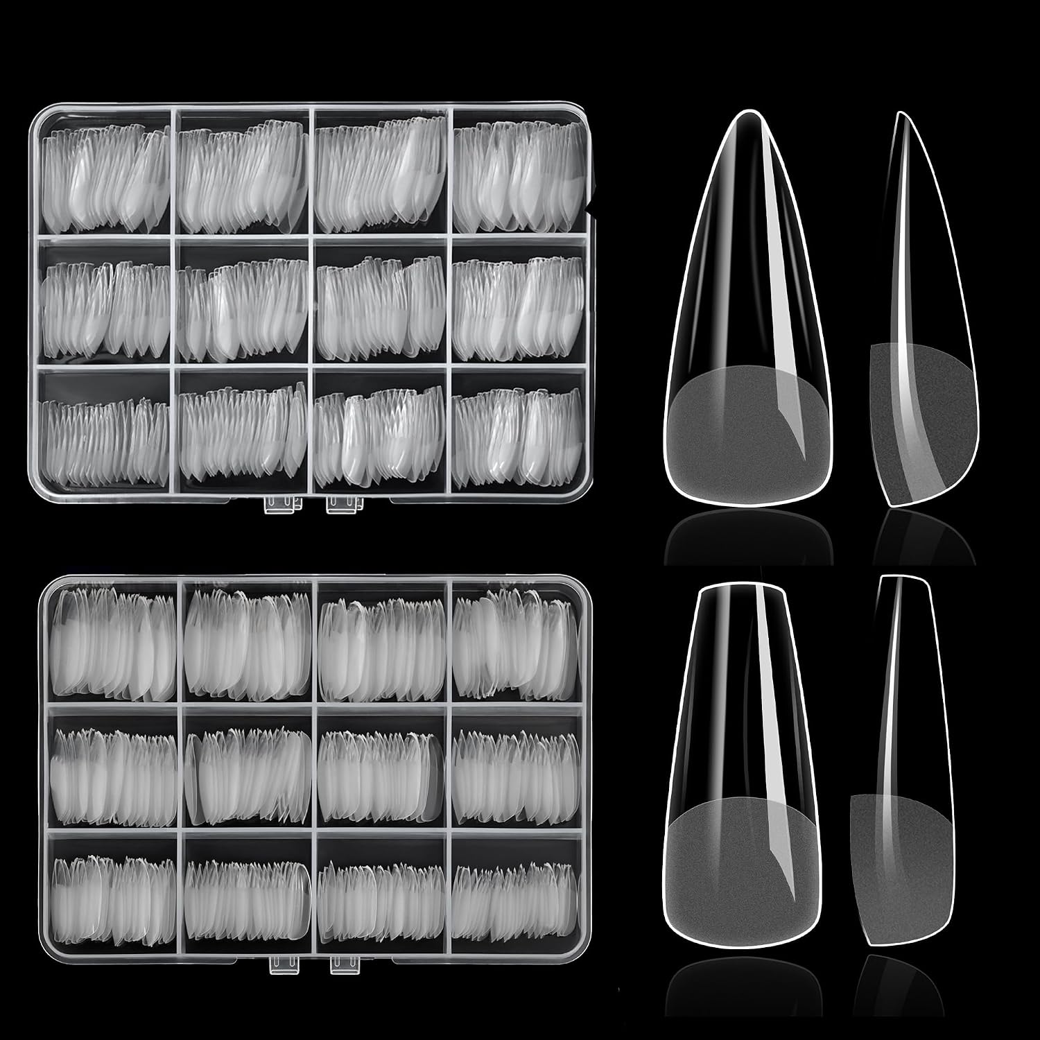 ELLEWIN 1000PCS Nail Tips Clear False Nails Full Cover for Acrylic Nails Kit 10 Sizes 4 Shapes Long Almond Square Coffin Oval Pre-Shape for Salon Home DIY Gifts : Beauty & Personal Care