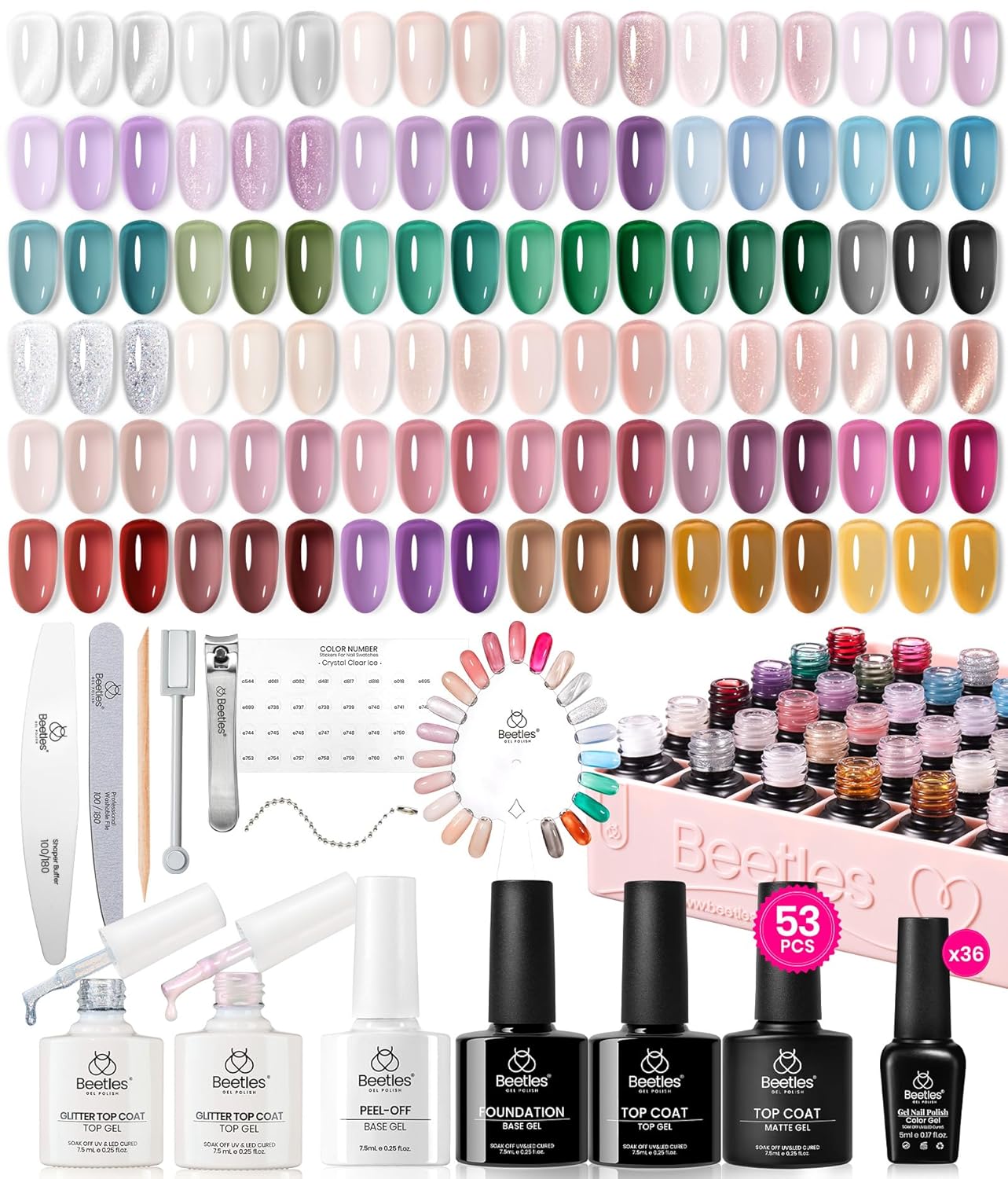 beetles Gel Polish Set Vivid Seasons - Summer Gel Nail Polish Set 36 Colors Pink Yellow Green Purple Jelly Shades 45pcs with Base & Top Coat UV LED Soak Off DIY Salon Gift for Women : Beauty & Personal Care